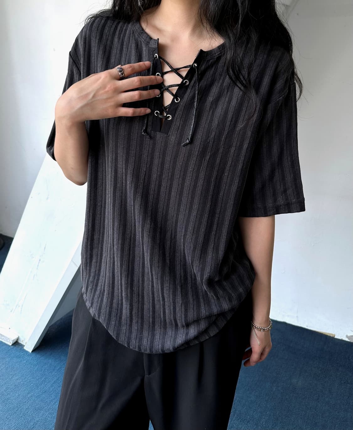String design neck H/S knit top 상품이미지8