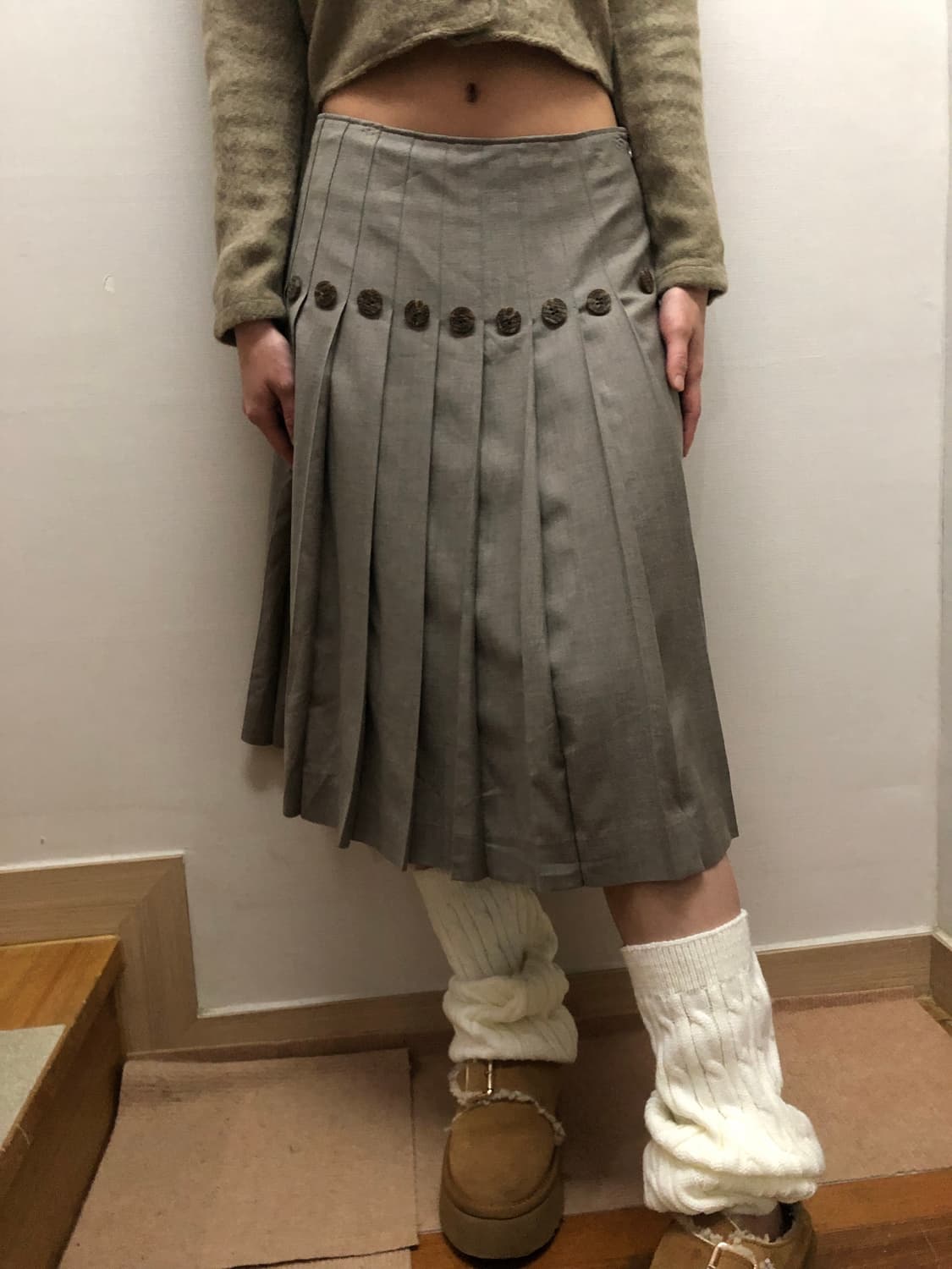 빈티지 그레이 버튼 플리츠 미디 스커트 상품이미지9