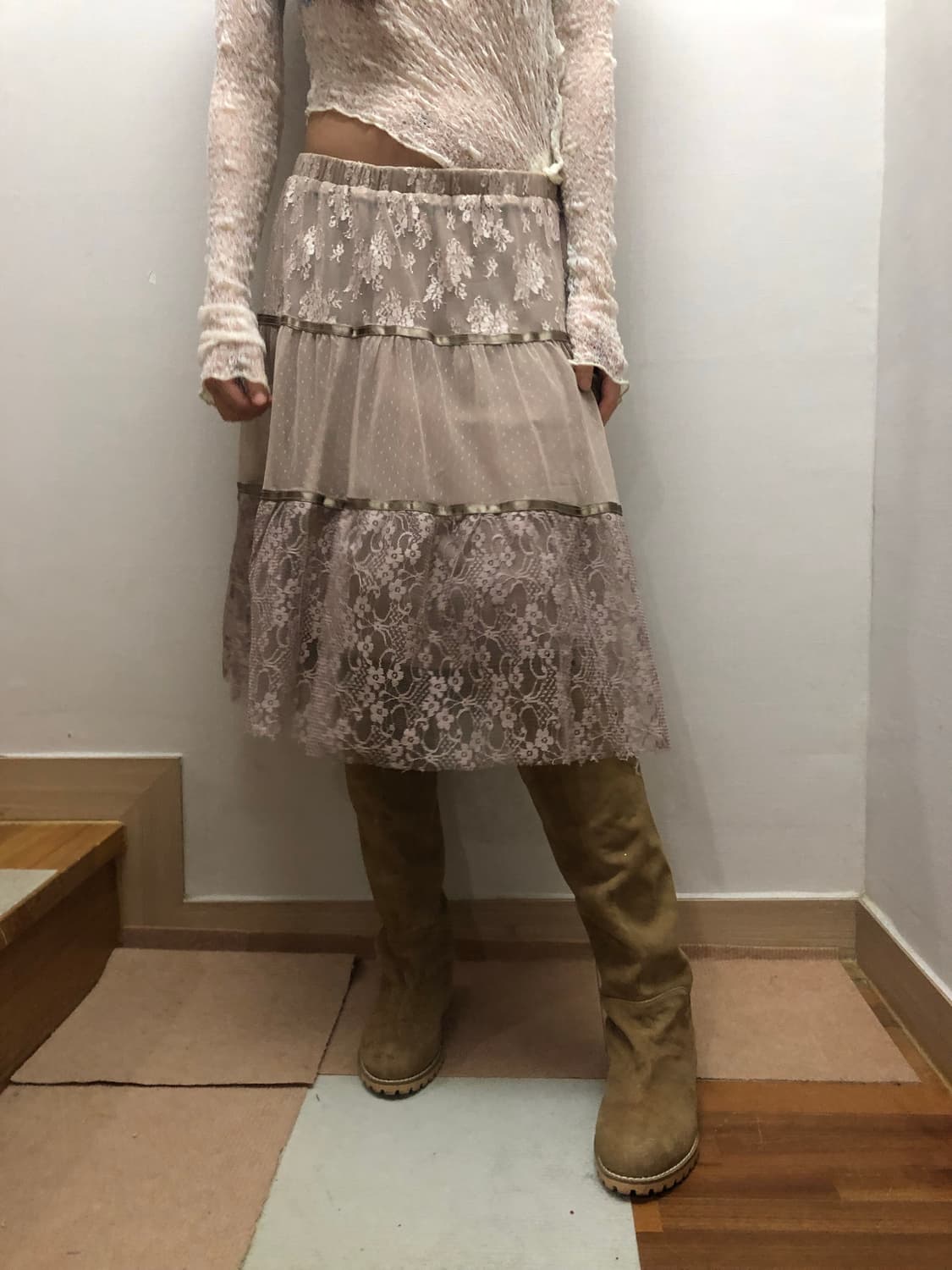 빈티지 인디핑크 레이스 스커트 상품이미지3