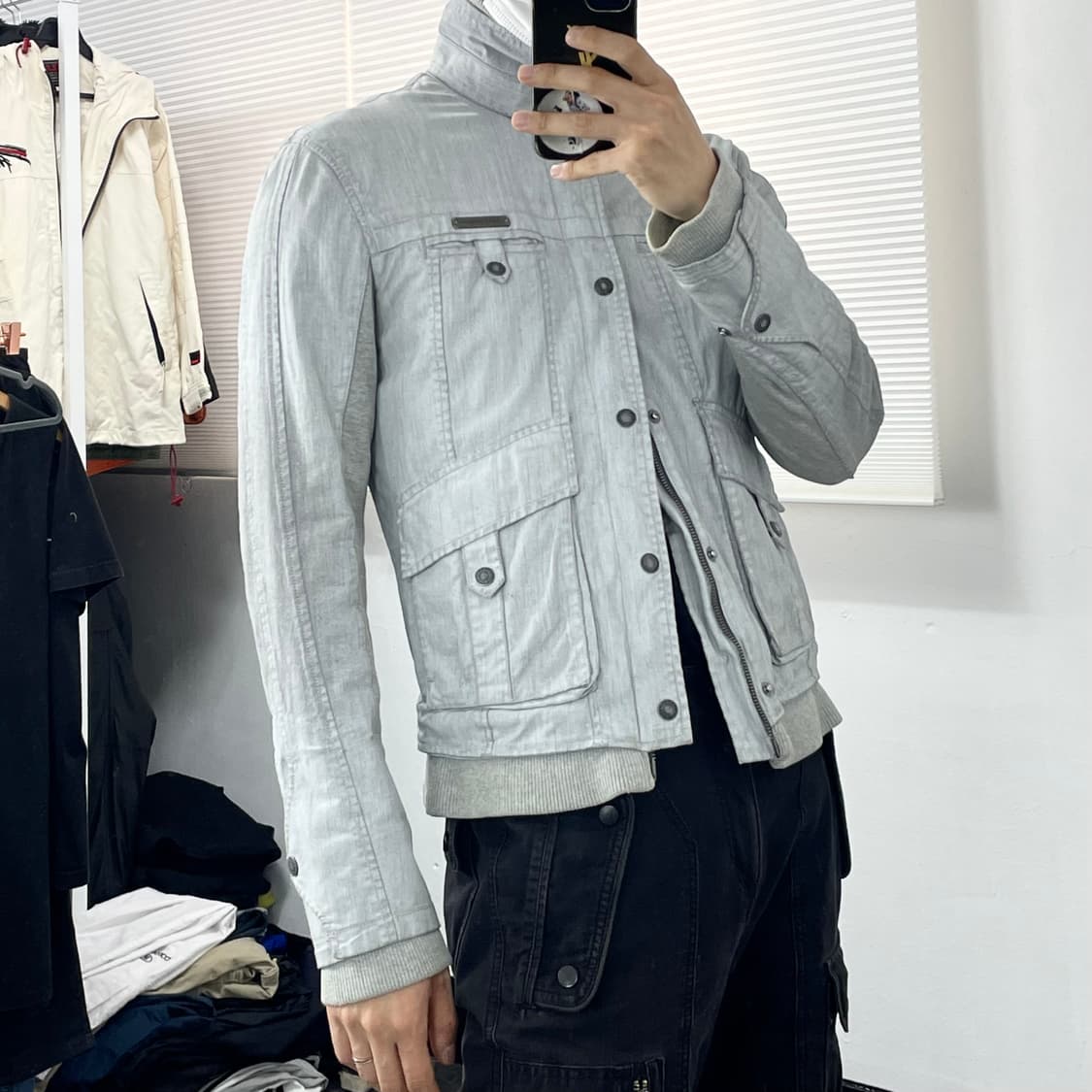 S(M) 아르마니 하이넥 투웨이 더티워싱 바이커 자켓 상품이미지2