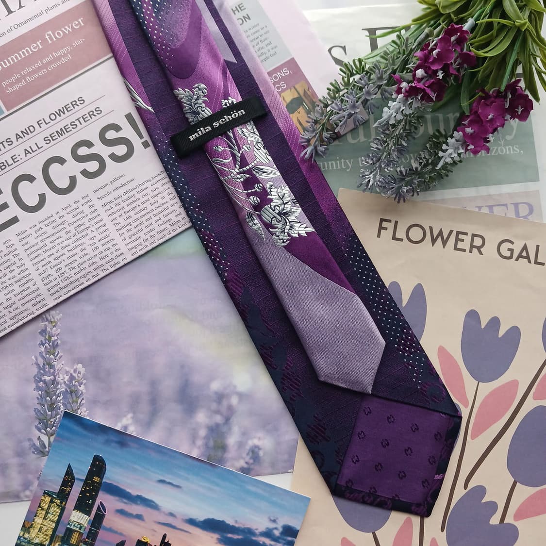 밀라숀 퍼플 플라워 자카드 넥타이 8.4cm B등급 A18578
 상품이미지4