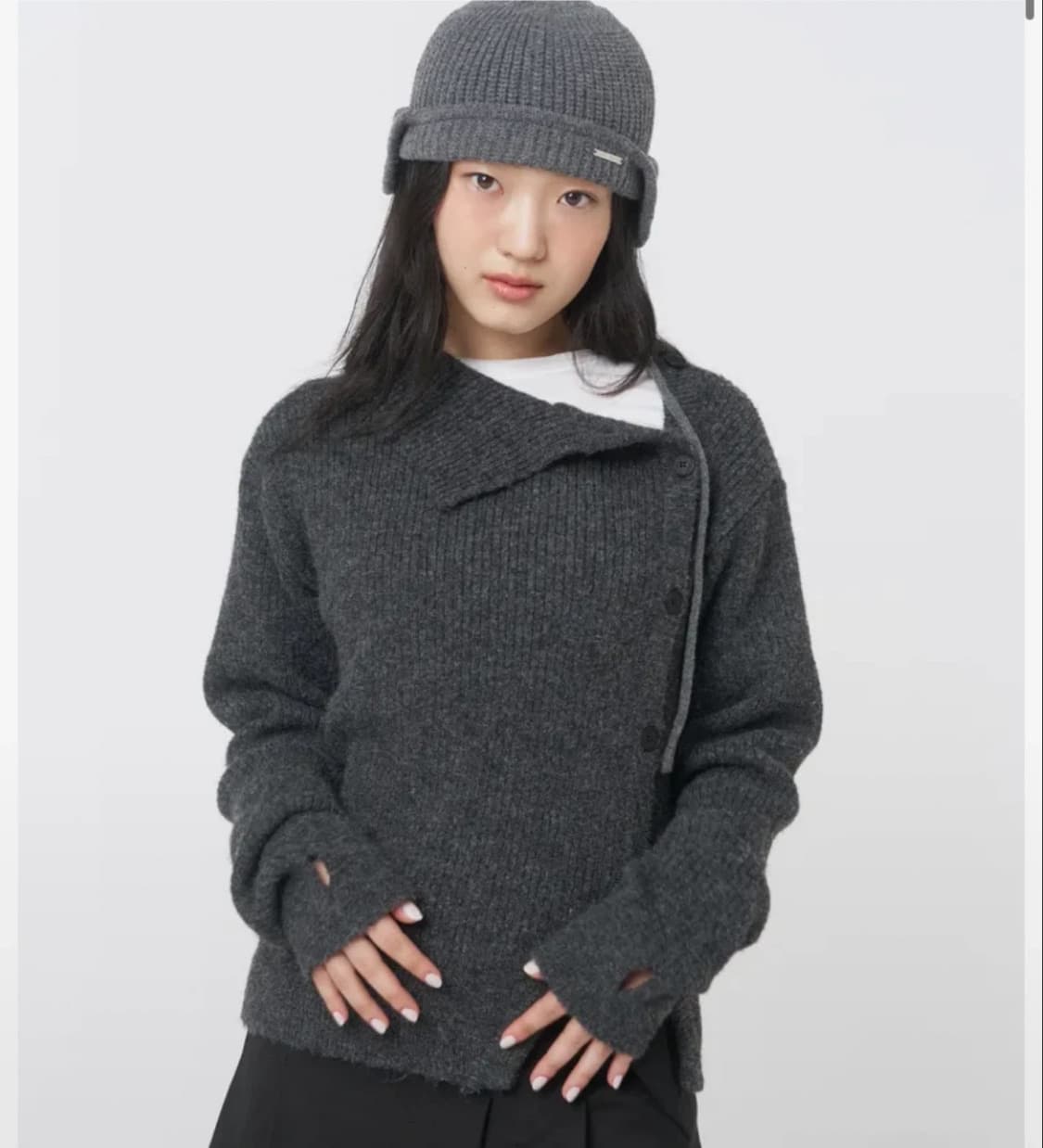 미세키서울 사이드버튼 니트 차콜 상품이미지2
