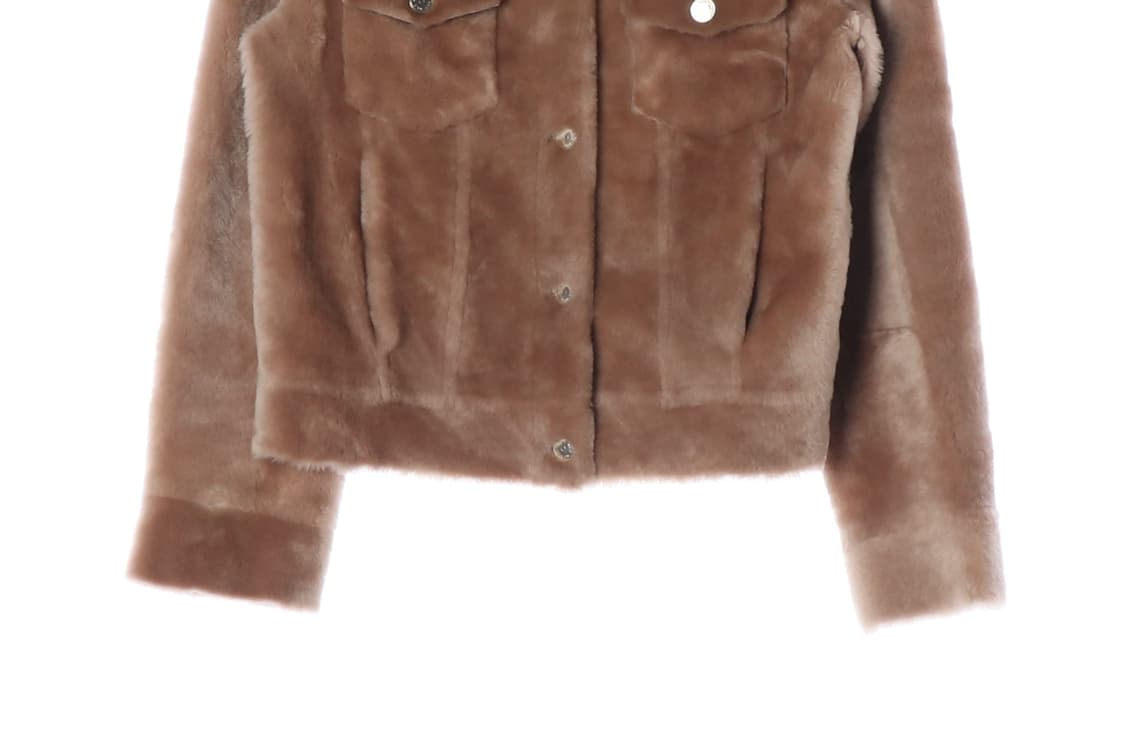 MAJE 마쥬 천연모피 천연가죽 브라운 퍼 트럭커 재킷 숏 자켓
 상품이미지4