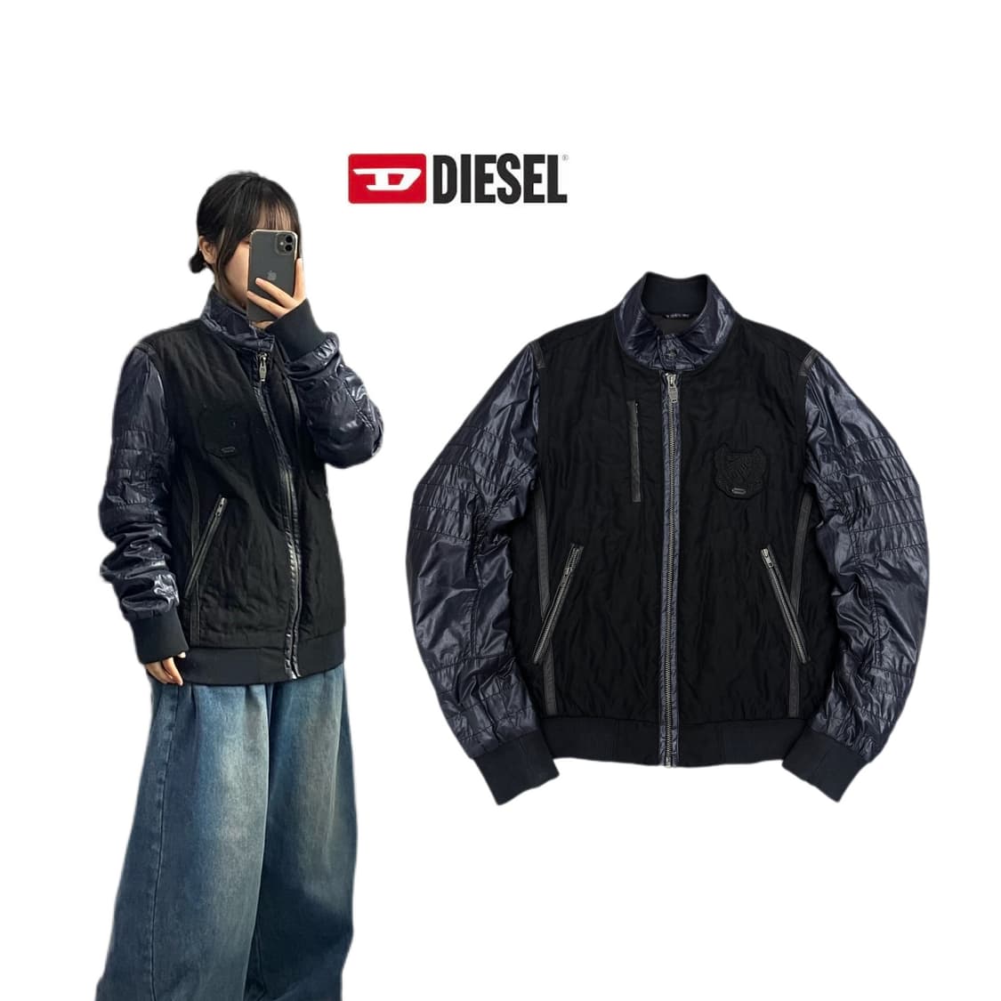 디젤 레더도킹 나일론 바이커 집업 자켓 상품이미지1