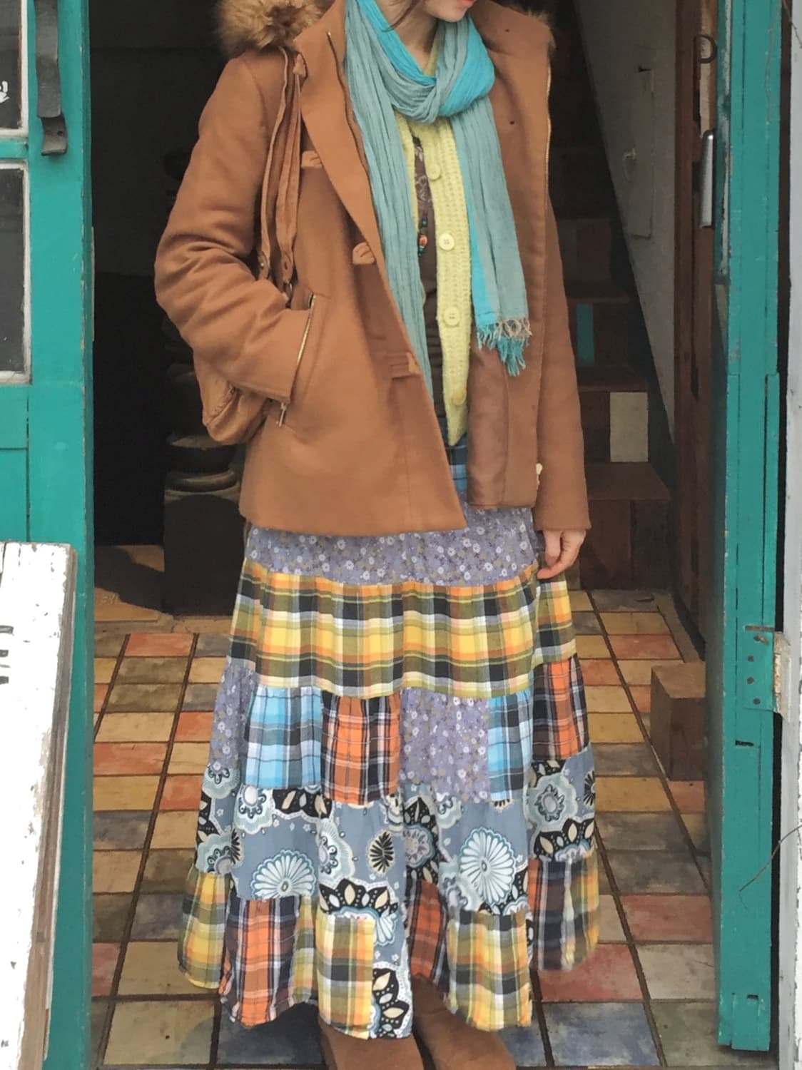 빈티지 하구미 모리걸 패치워크 롱 스커트 상품이미지2