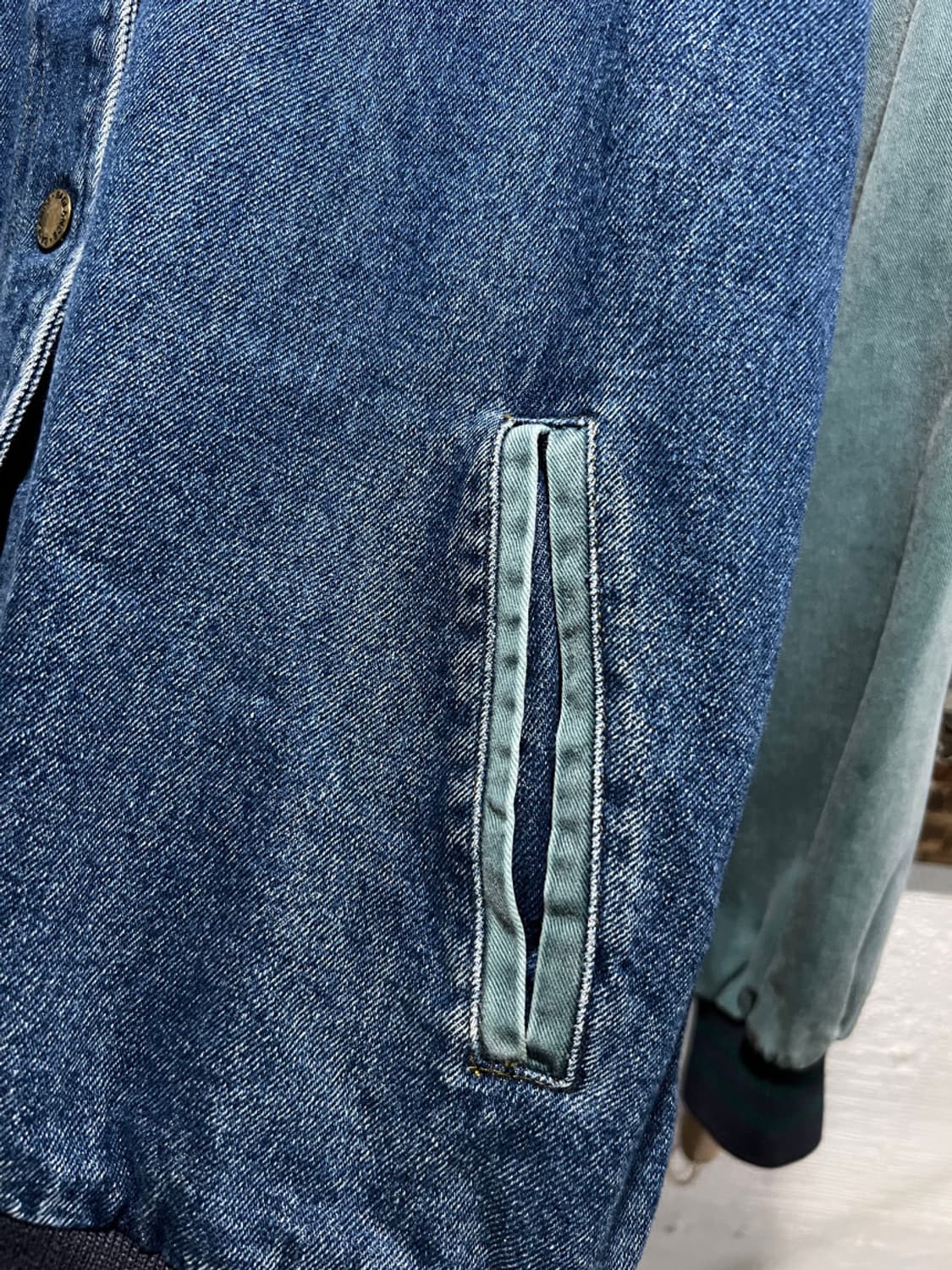 USA 빈티지 워싱 데님 그린 바시티 자켓 L 상품이미지4