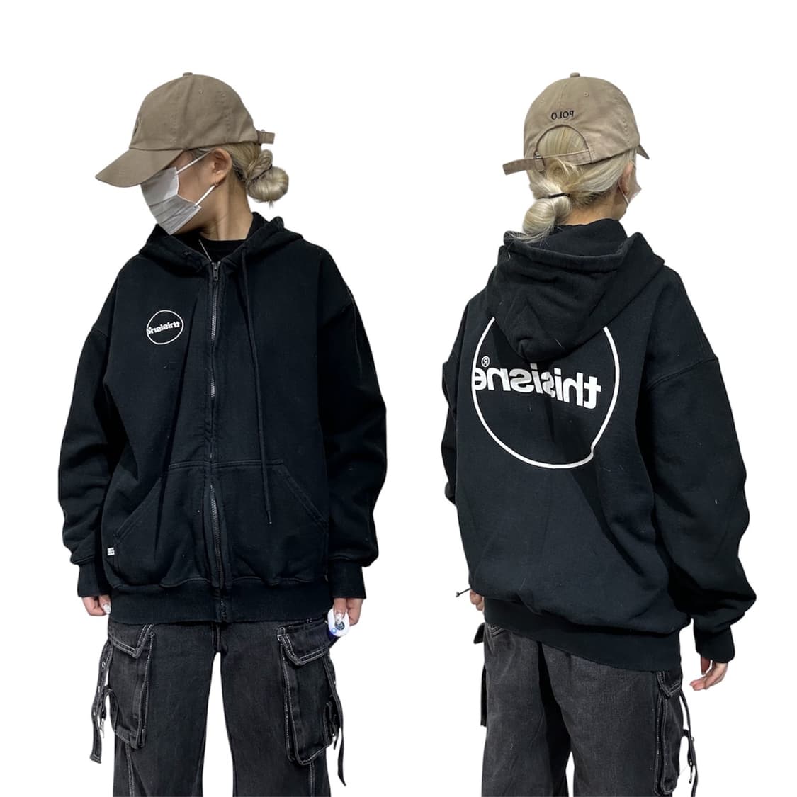 디스이즈네버댓 블랙 디네뎃 빅 로고 후드집업 M 상품이미지1