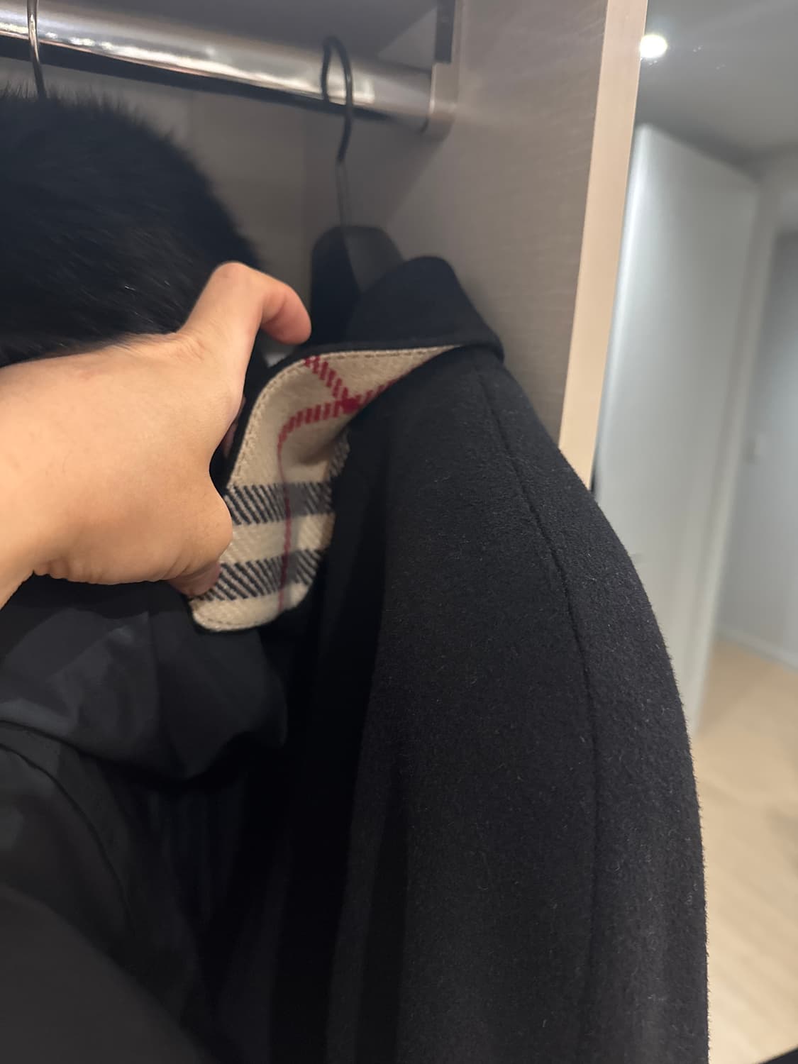 (정품) 내외피 2중 버버리 블랙 울 캐시미어 한파 코트 50R 사이즈 상품이미지3