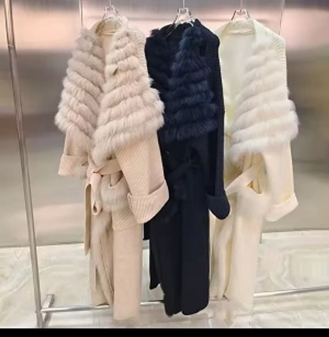 폭스퍼 트리밍 롱 가디건 코트 (새상품) 상품이미지4