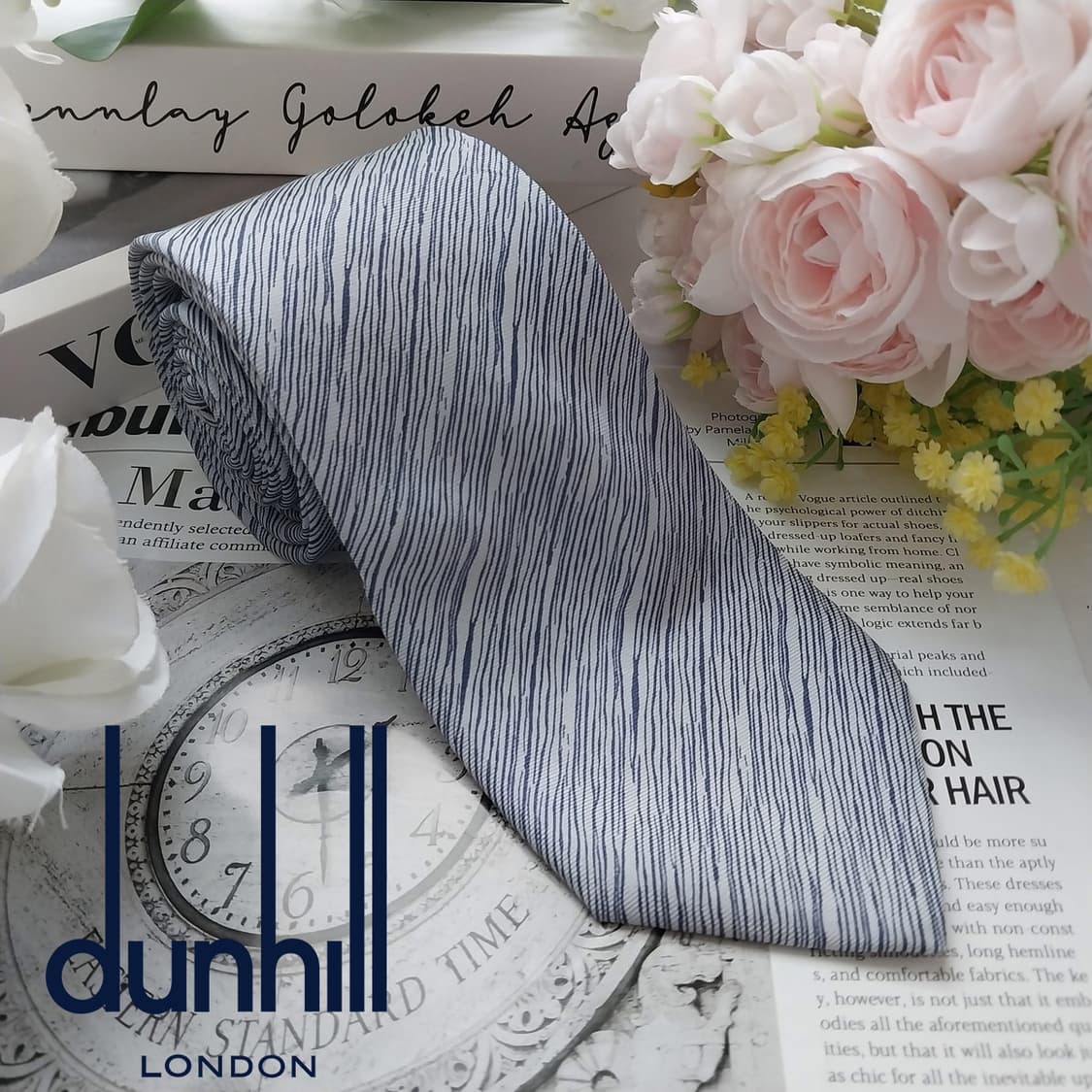 던힐 실크 스트라이프 텍스처 넥타이 7.8cm A+등급 K2027 상품이미지2