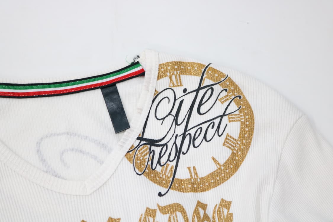 빈티지 컷팅 엣지 골드 글리터 레터링 화이트 와플 롱슬리브 (L) 상품이미지4