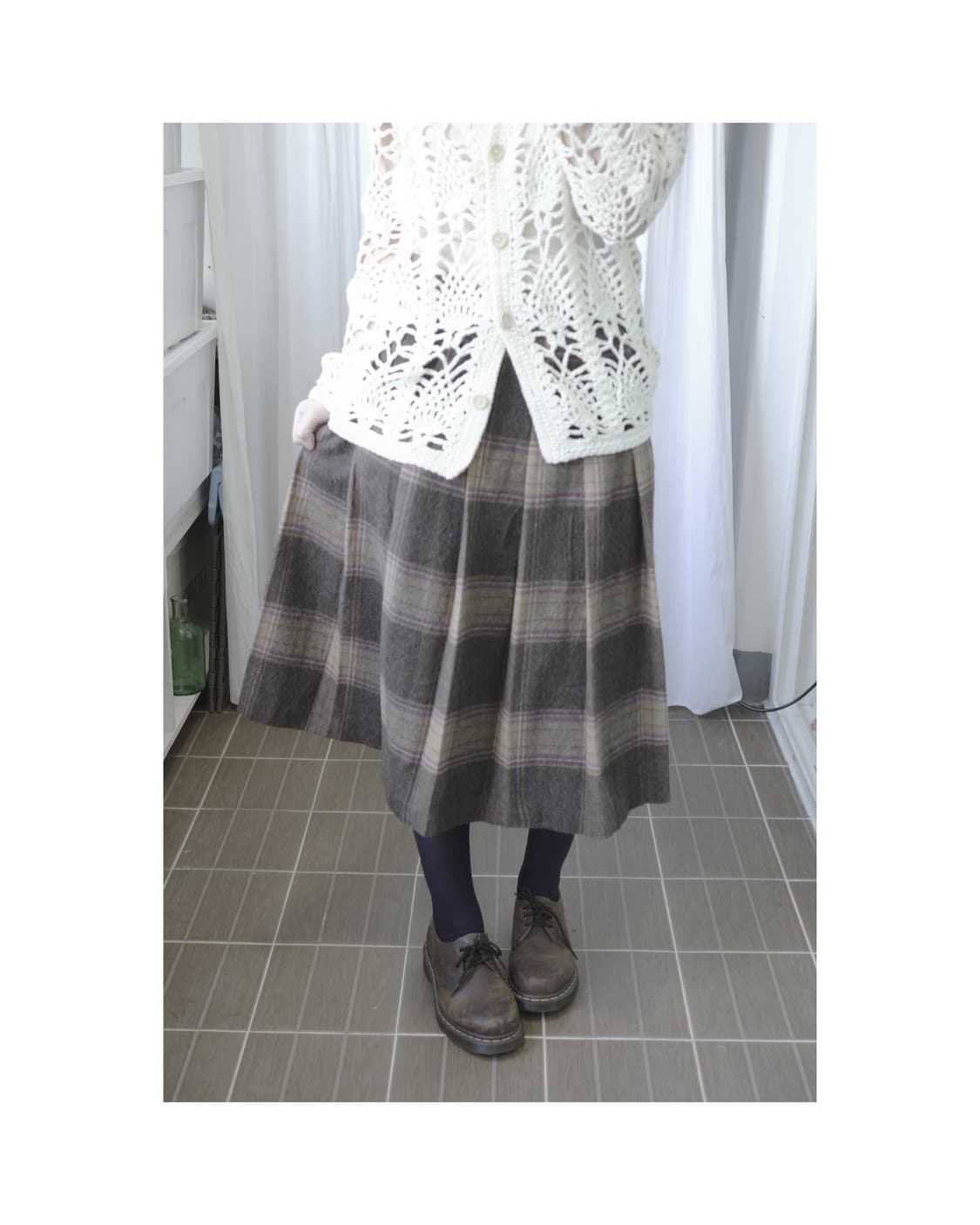 Brown pink check skirt 상품이미지1