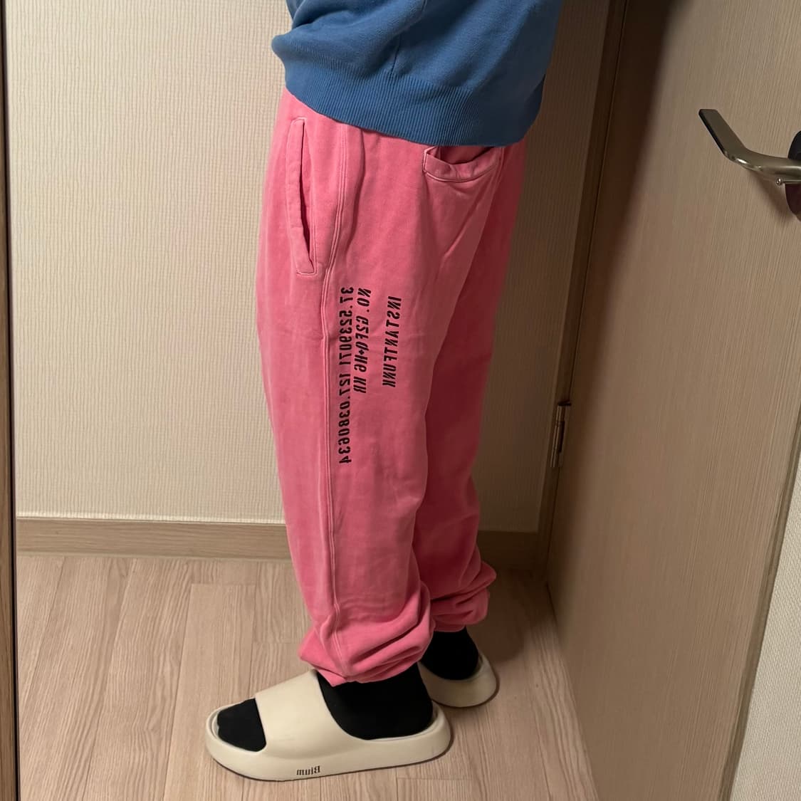 정품 인스턴트펑크 피그먼트 핑크 와이드 스웻 조거팬츠 밴딩 바지 상품이미지3