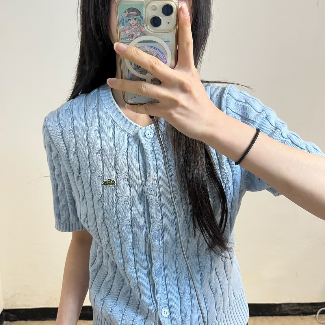 Lacoste sky blue cable knit cardigan 상품이미지3