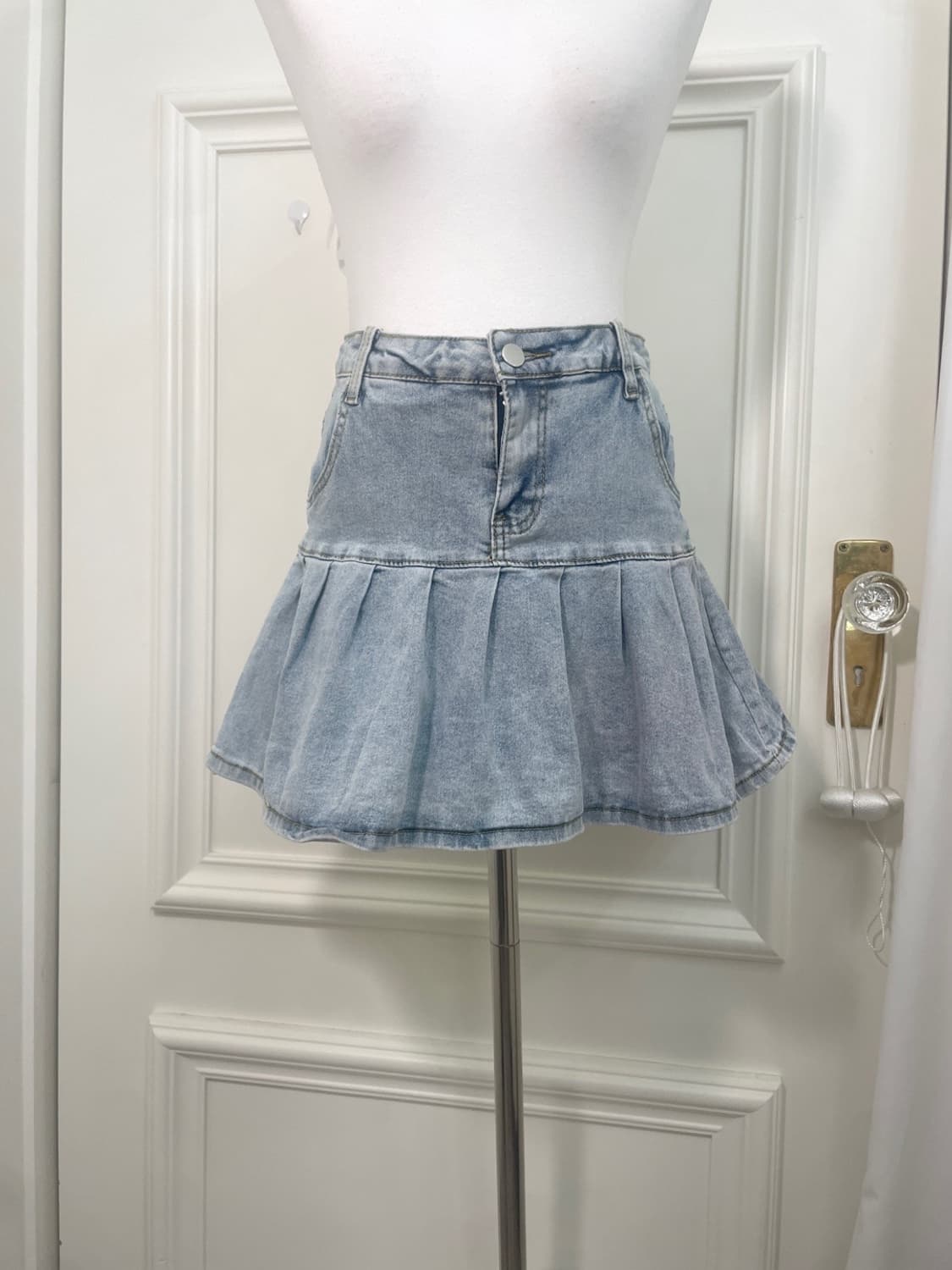 light denim pleats span mini skirt 상품이미지5