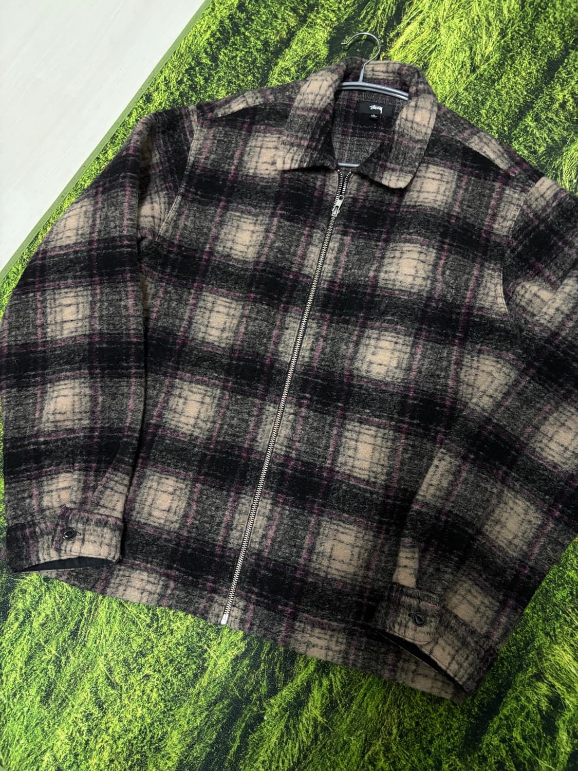 [L]스투시 울 플레이드 집업 셔츠 라일락 판매합니다. 상품이미지2