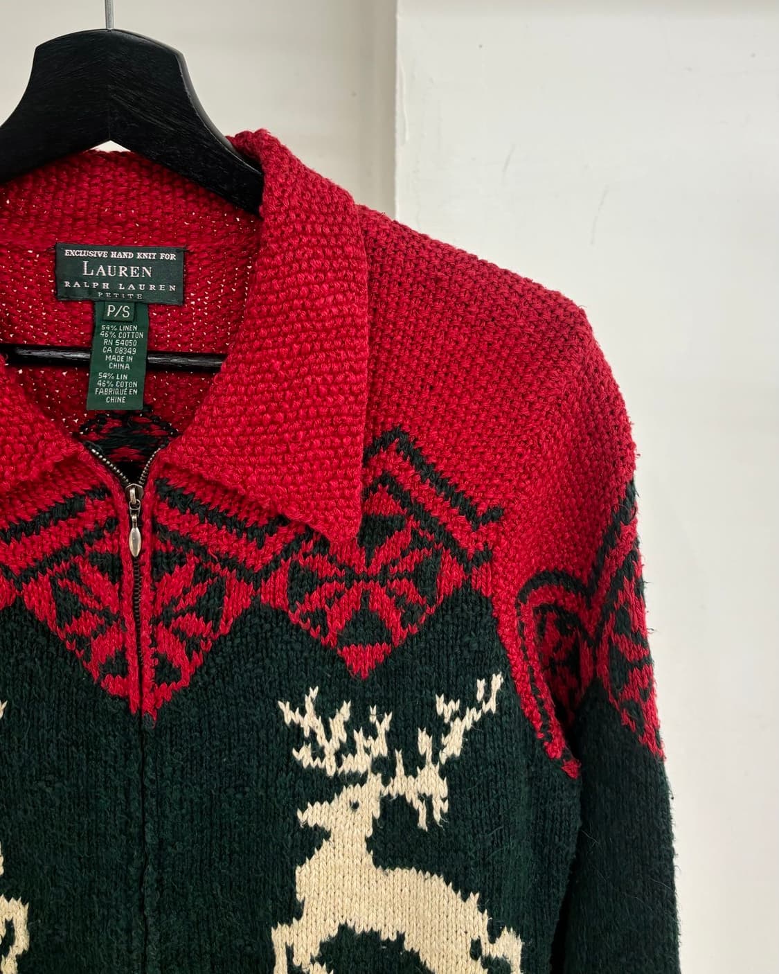 로렌 랄프로렌 레드 그린 핸드 니트 집업 상품이미지4