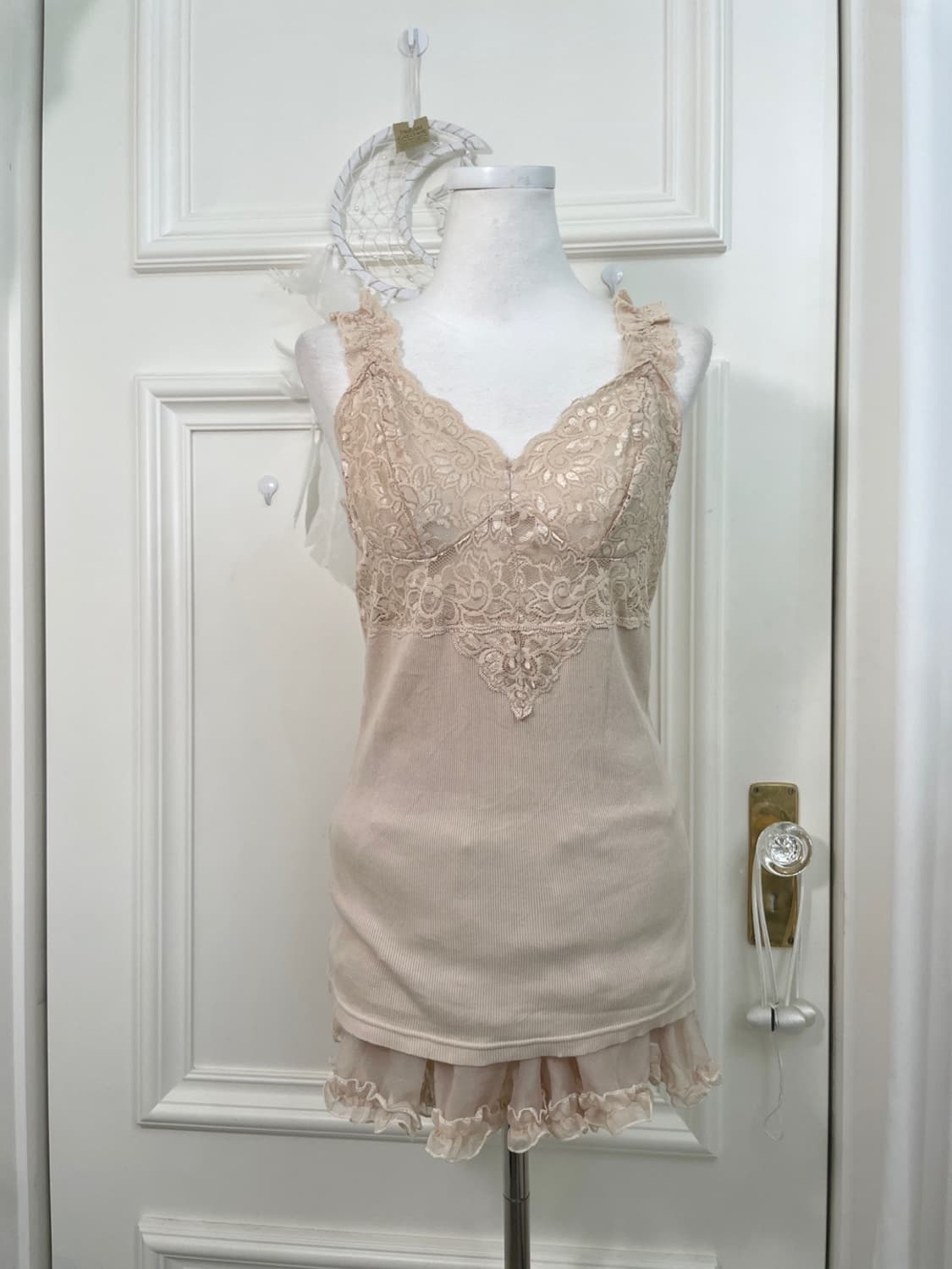 flower lace trim blouse&beige lace cotto 상품이미지7