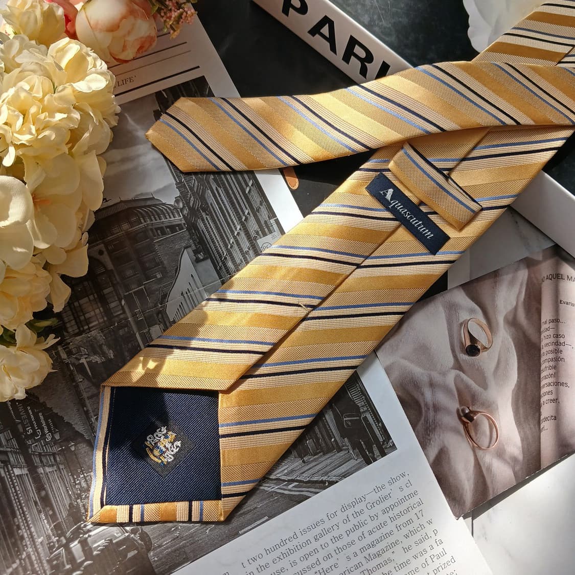 아쿠아스큐텀 넥타이 골드 스트라이프 A+~A등급 E895
 상품이미지5