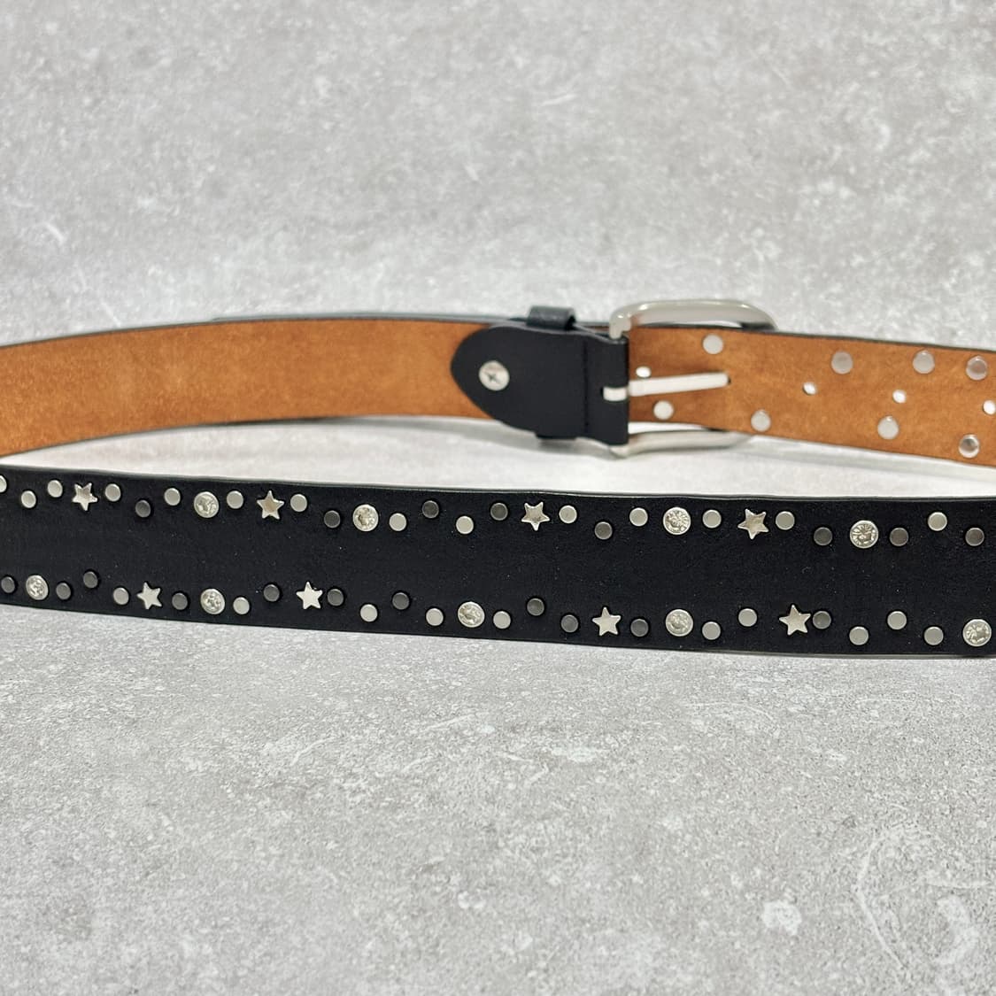 Oribell 트윙클 별 스터드 그로시 소가죽 웨스턴 벨트 블랙 상품이미지7
