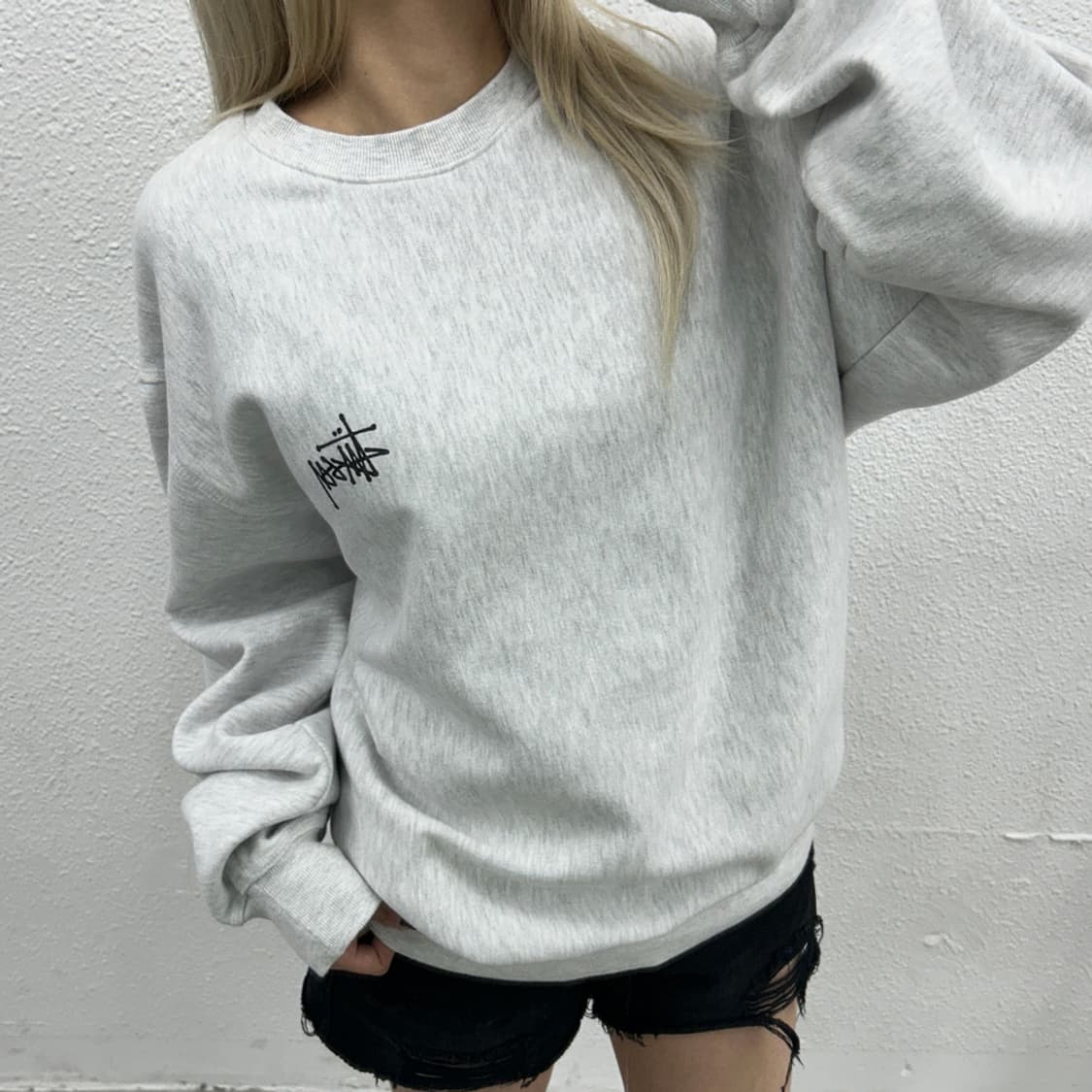 스투시 백로고 백멜란지 맨투맨 XL 상품이미지1