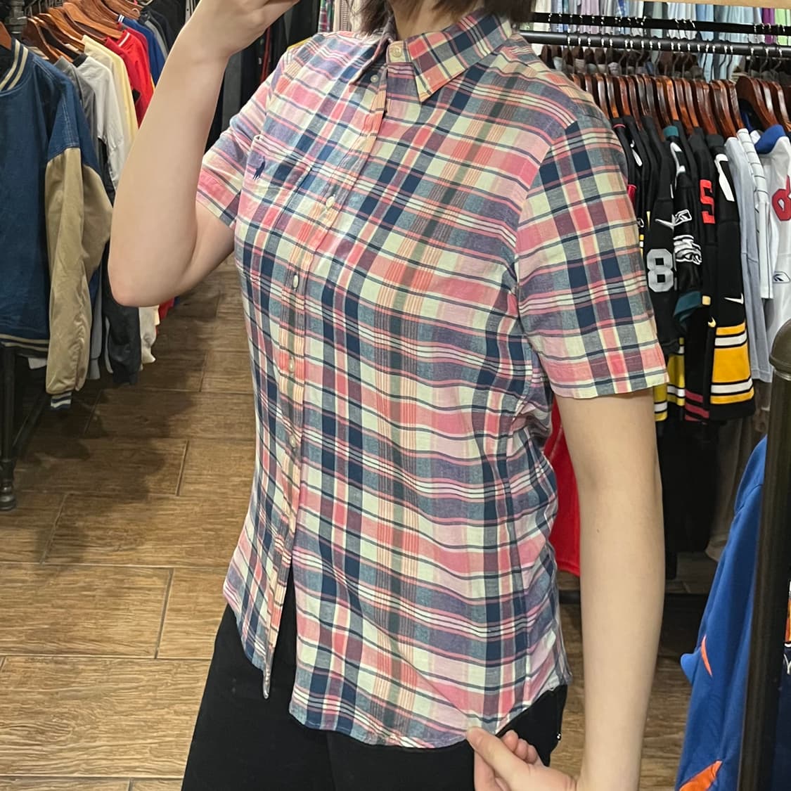 [HI] 폴로 반팔 셔츠 코랄 체크 상품이미지4