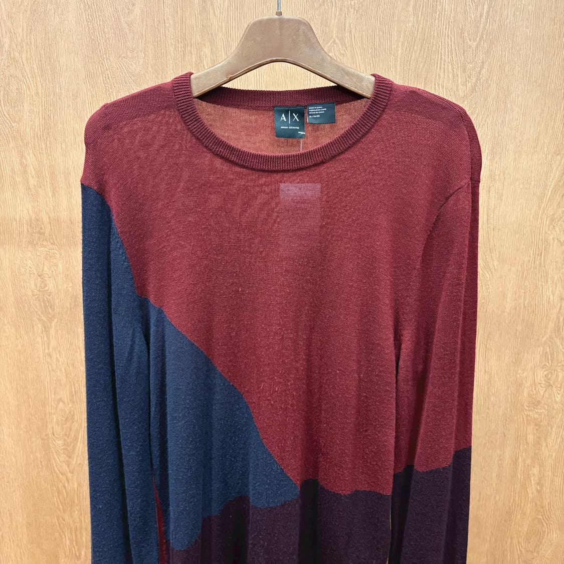 아르마니 익스체인지 라운드넥 울 긴팔 니트 배색 디테일 레귤러핏 와인 상품이미지4