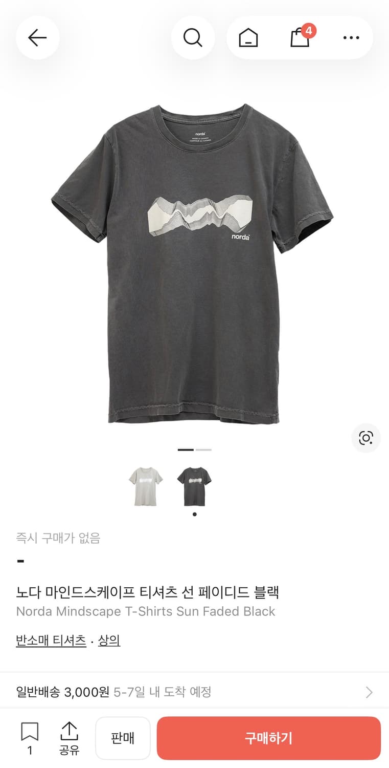 노다 마인드스케이프 반팔 티셔츠 선 페이디드 블랙 S 상품이미지1