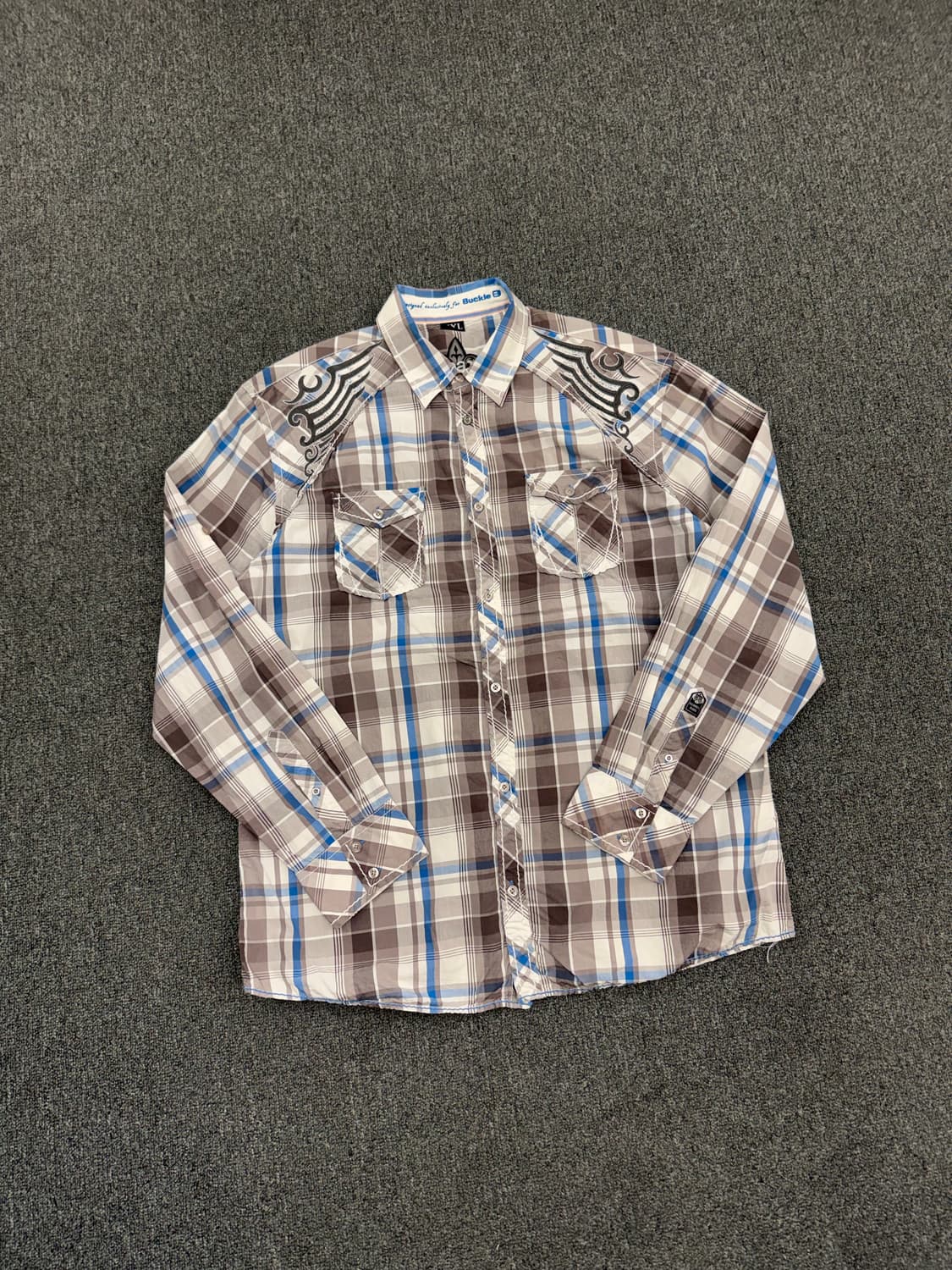 2XL)Roar 빈티지 자수 체크 긴팔셔츠 상품이미지2