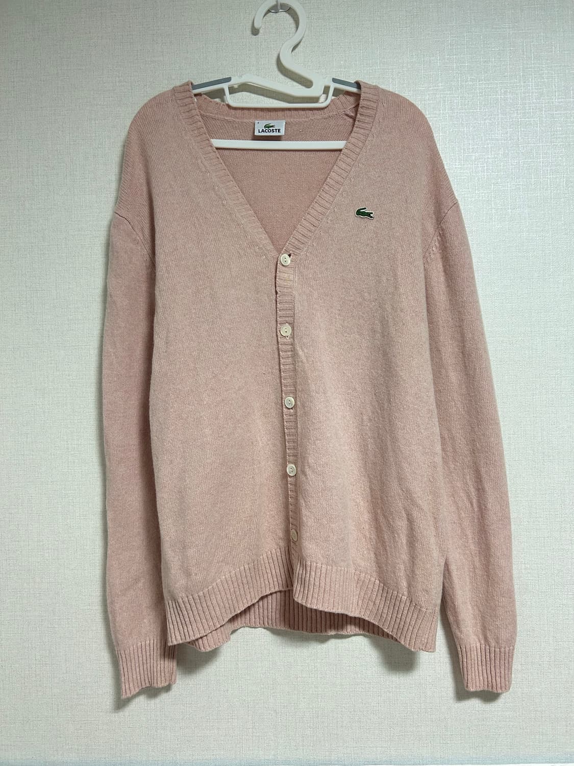 라코스테 일본판 브이넥 울 니트 가디건 베이비 핑크 연핑크    상품이미지4