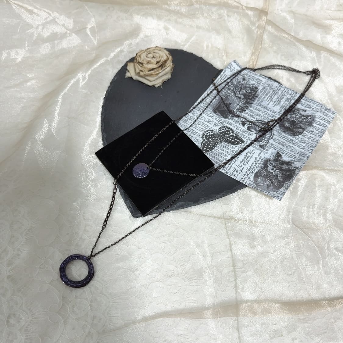 빈티지 다크 보라 3층 레이어드 오리엔탈 해머링 메탈 목걸이 상품이미지2