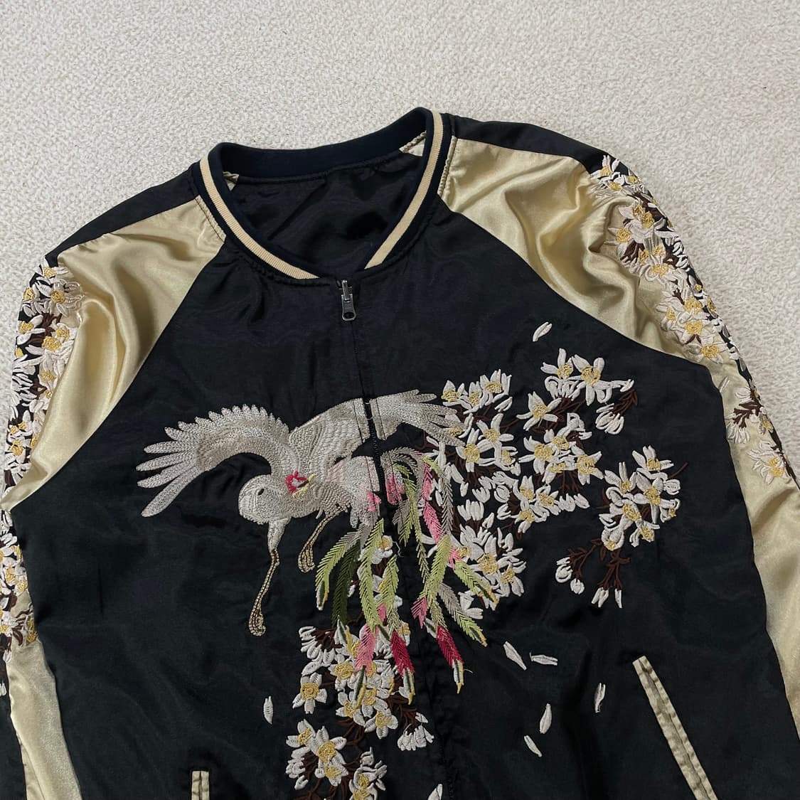 Jpn vintage 재패니즈 오리엔탈 봉황 사쿠라 자수 스카잔 상품이미지3