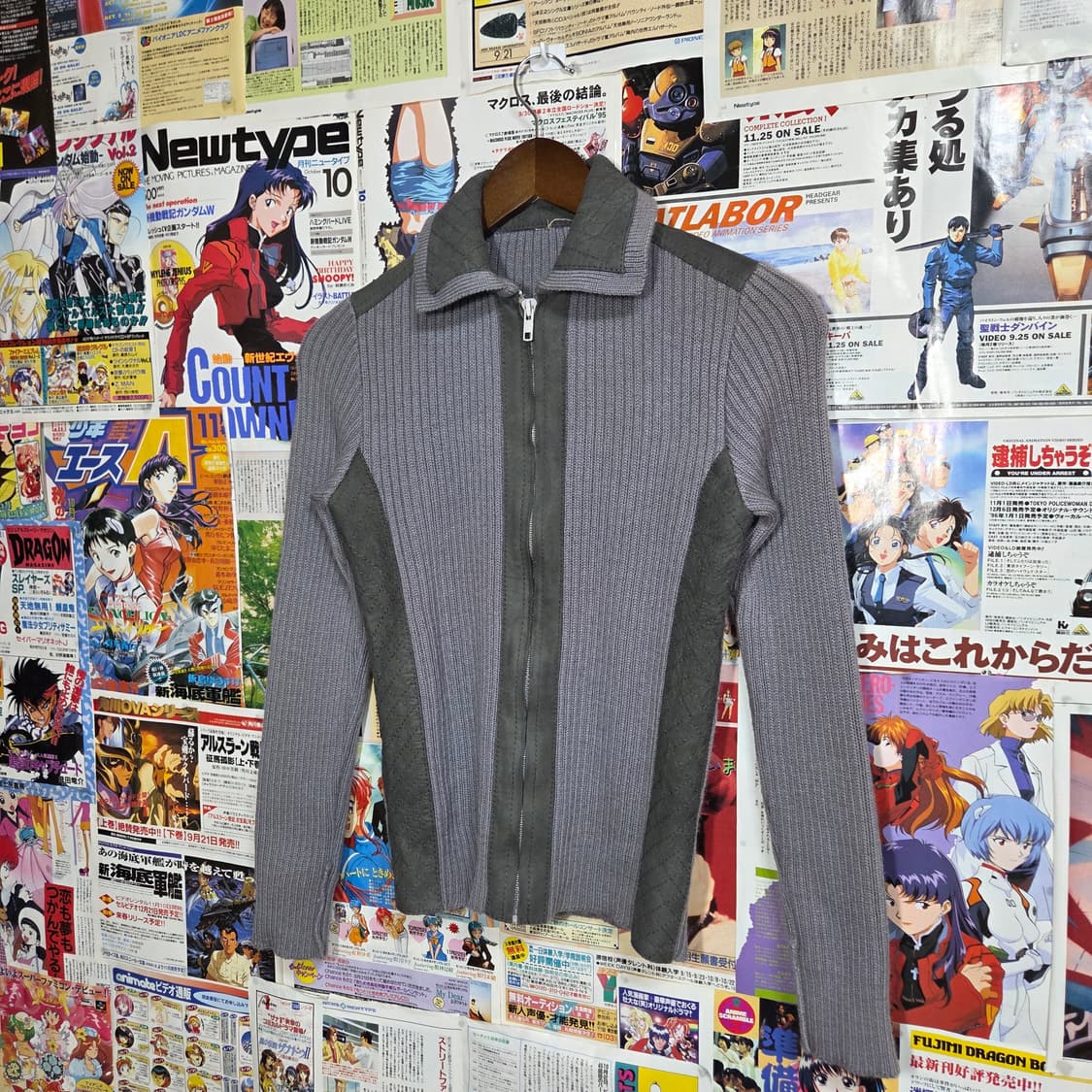 빈티지 골지 스웨이드 배색 슬림핏 니트 집업 상품이미지1