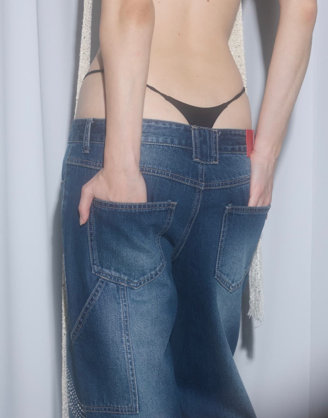 스컬프터 Rhinestone Lowrise Denim Mid Blue 상품이미지2