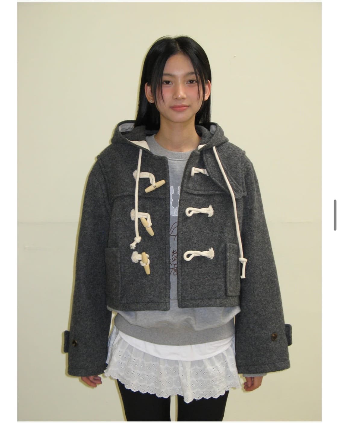 론론 울 후디 숏 더플 코트 차콜 상품이미지4