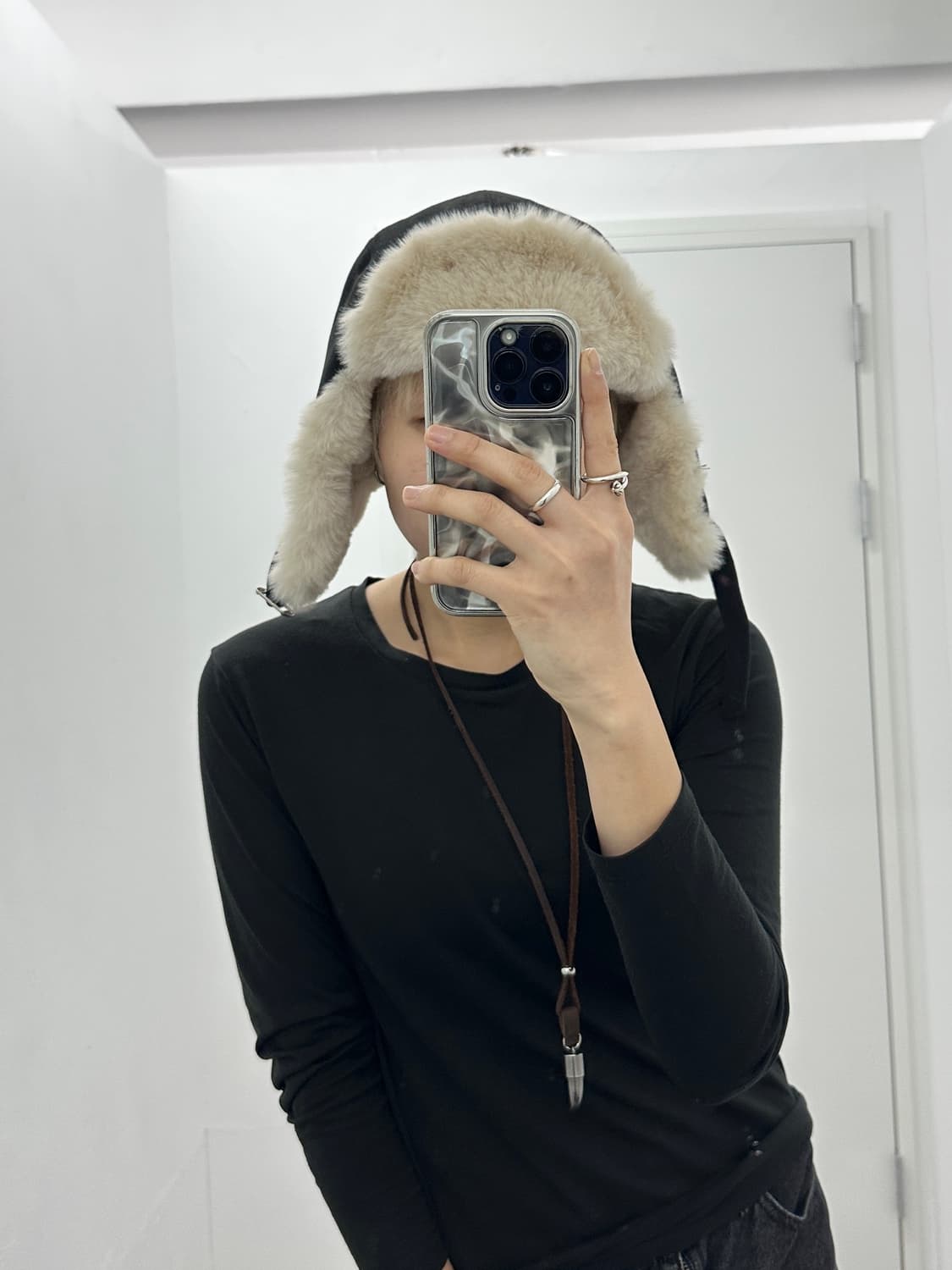 Black suede earflap cap  상품이미지7