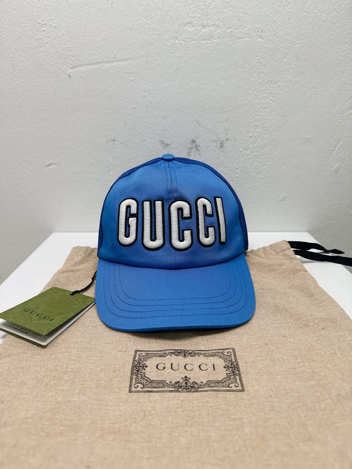 (정품/새상품) GUCCI 구찌 남녀공용 블루 로고 메쉬 볼캡 상품이미지5