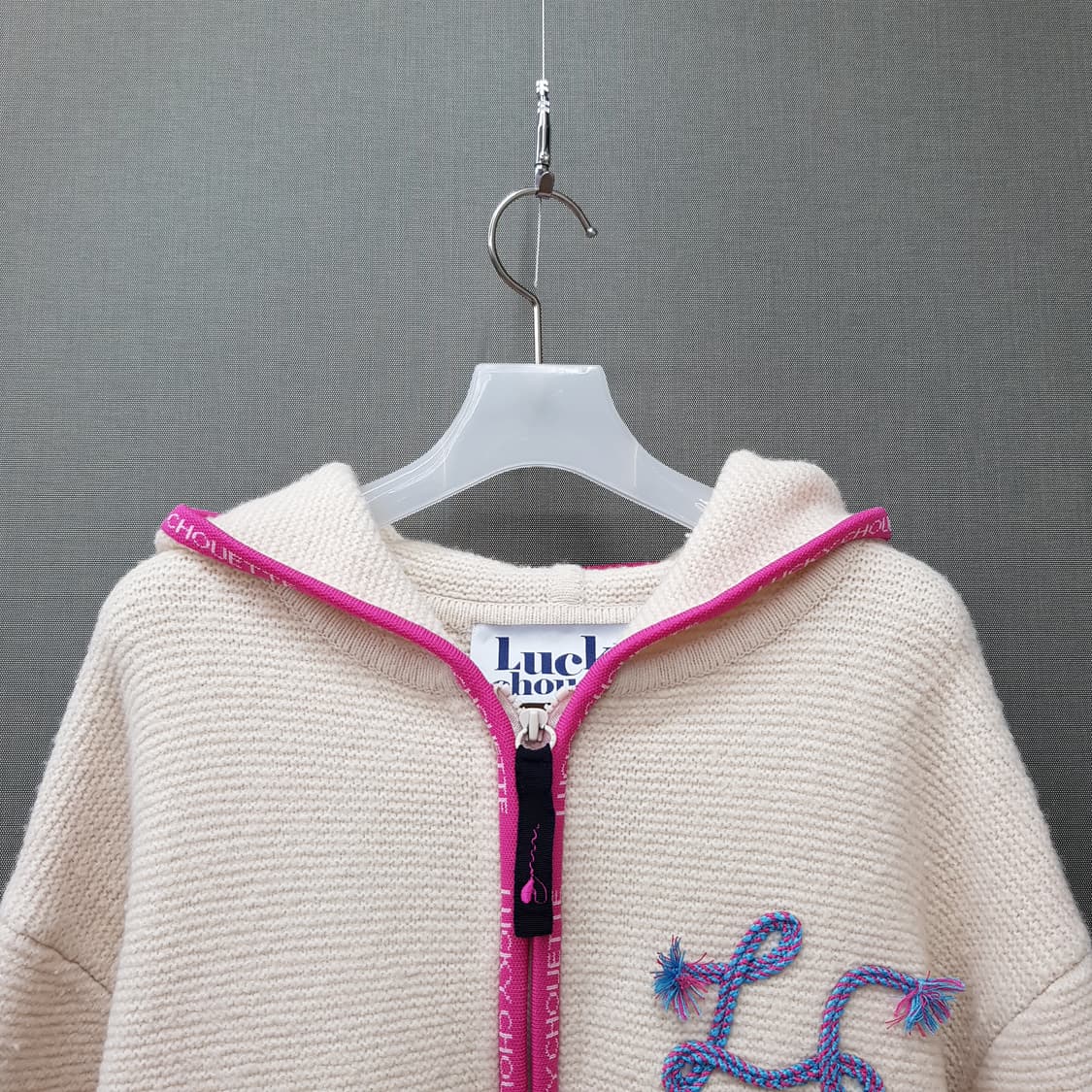 럭키슈에뜨 2020 배색 포인트 후드 니트 집업 F사이즈 상품이미지2