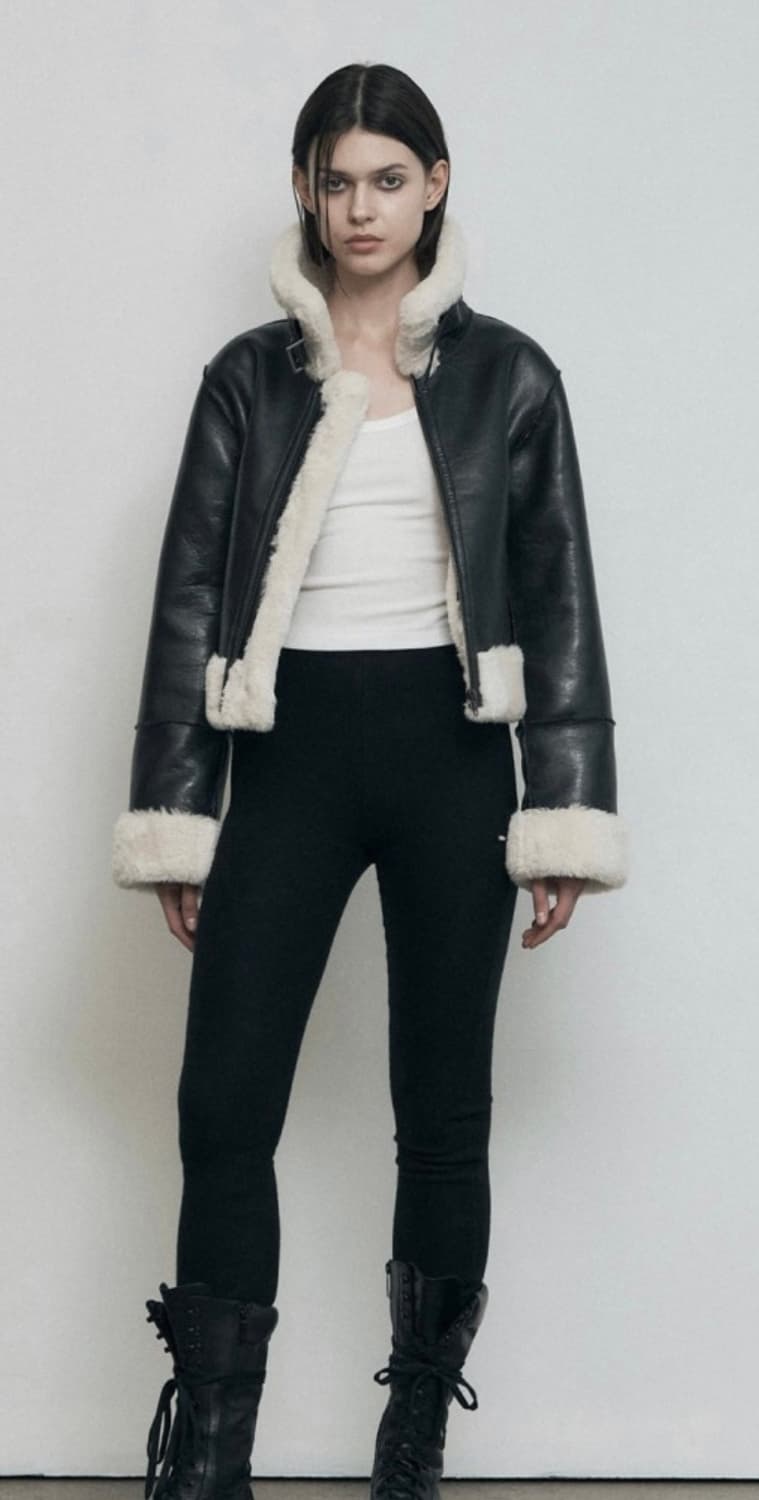 보헤미안서울 슬림핏 시어링 무스탕 블랙 상품이미지4