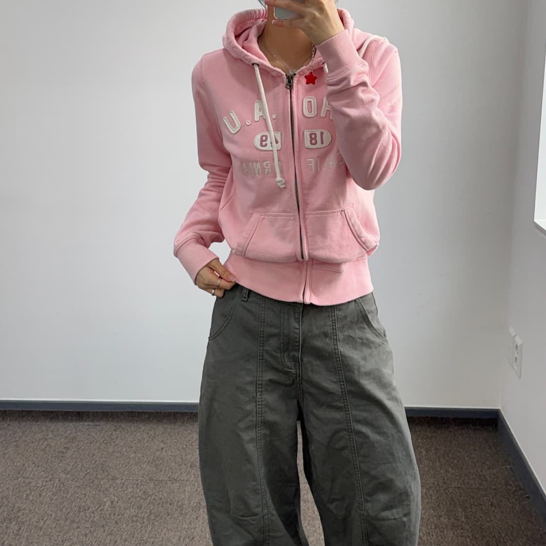 Who A U 후아유 스펠아웃 로고 라이트 핑크 후드집업 상품이미지1