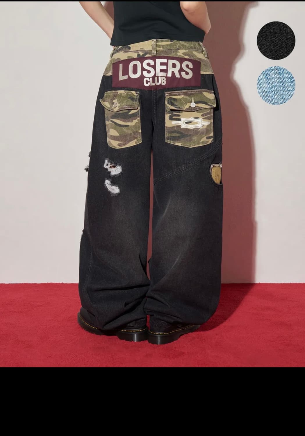 카모 믹스 데미지 와이드 데님팬츠 상품이미지1