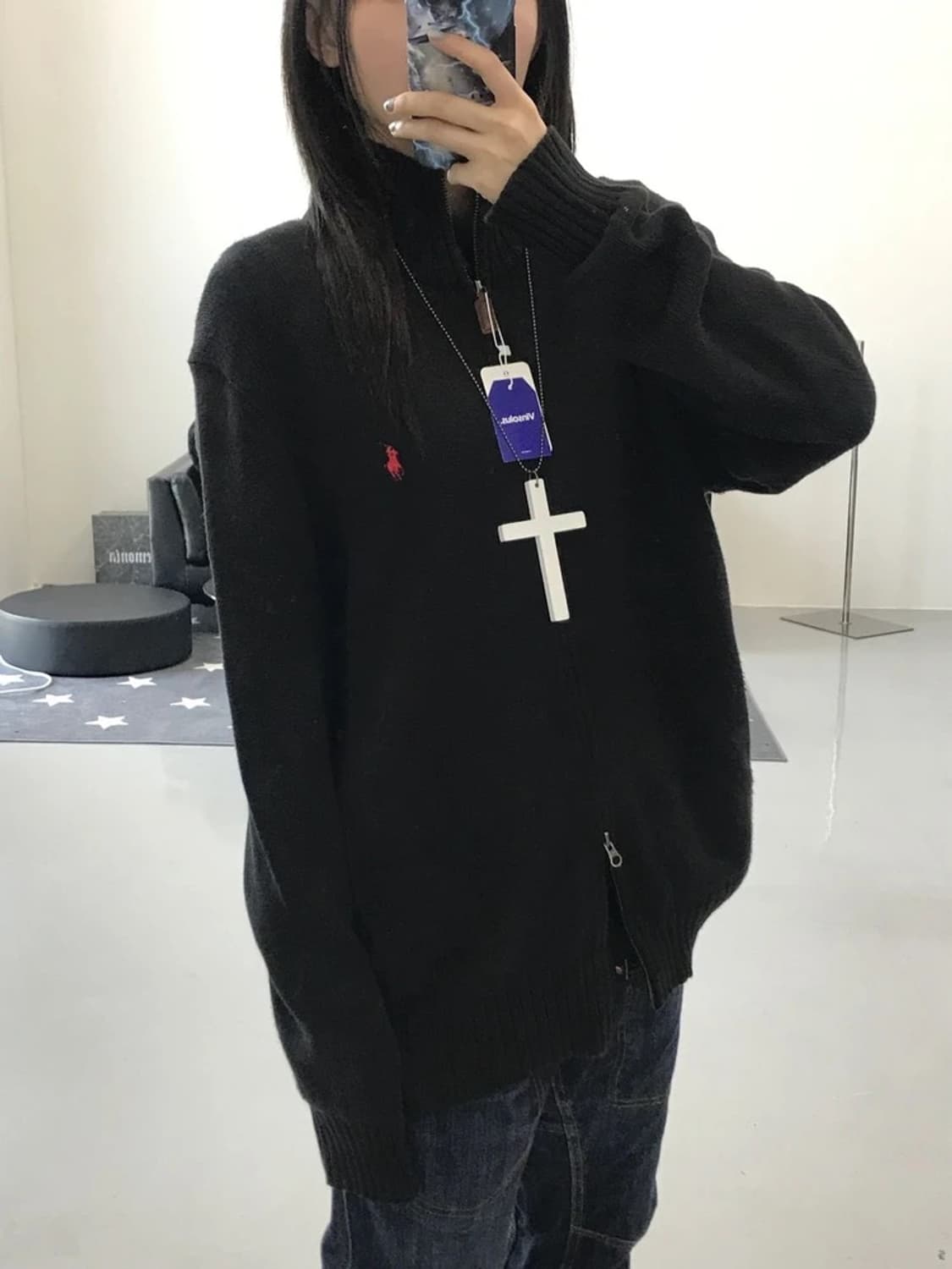 폴로 랄프로렌 블랙 니트집업 상품이미지3