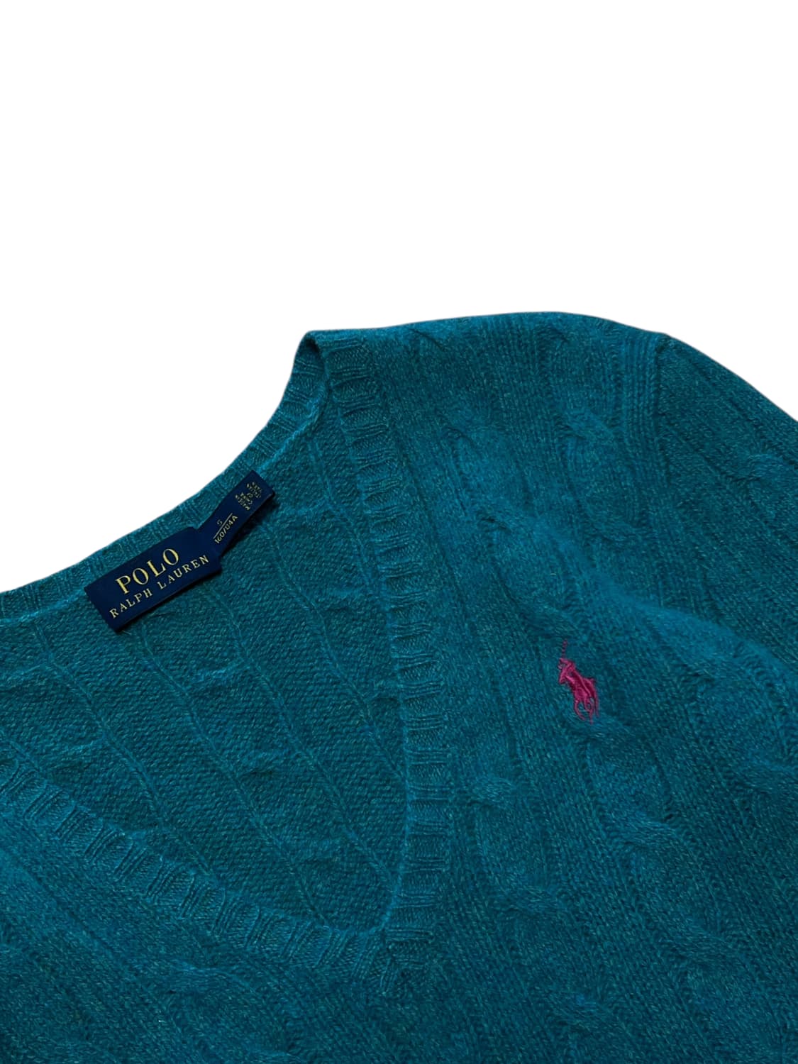 폴로랄프로렌 울캐시미어 브이넥 꽈배기 니트 s 그린 상품이미지2