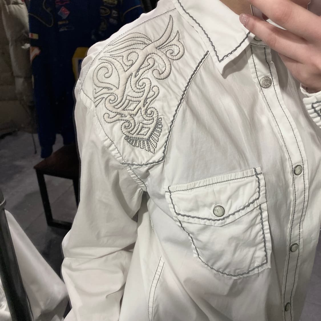 [IM] vtg 웨스턴 자수 투포켓 셔츠 화이트 상품이미지7