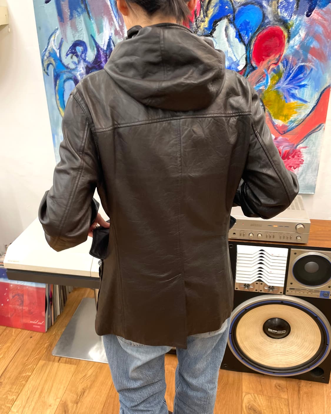 [S] 아르마니 익스체인지 레더 후드 테일러드 자켓 상품이미지4