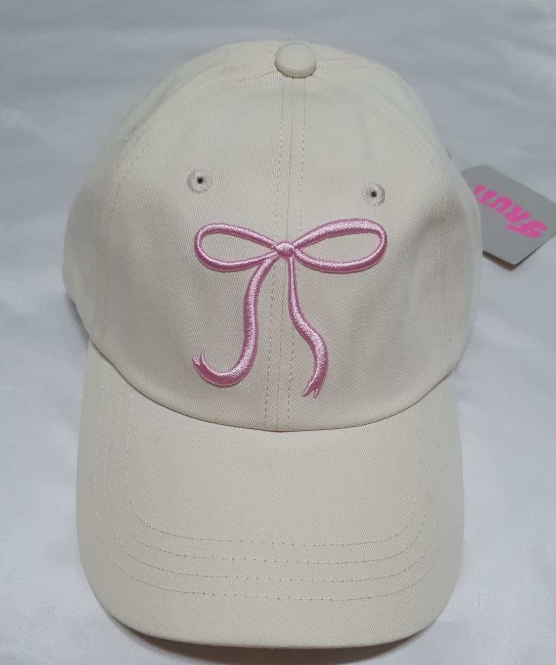 크림베이지 핑크 레터링 프루타 리본 볼캡 모자  상품이미지4