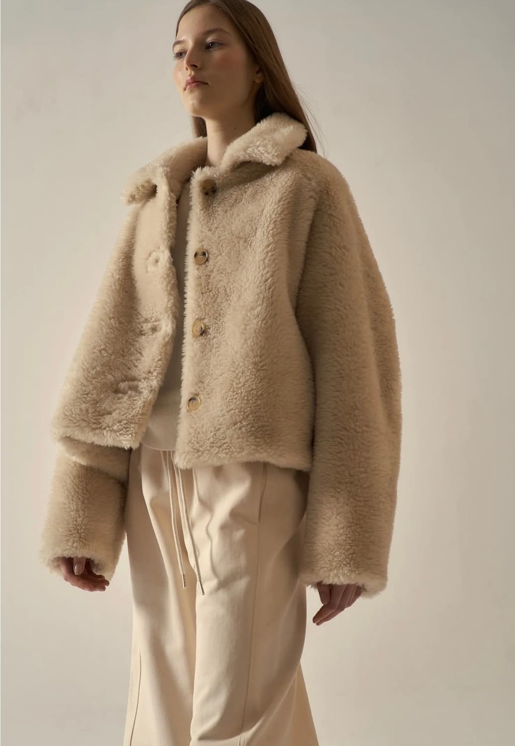 파사드패턴 램스울 숏 자켓 크림색 S사이즈 상품이미지9