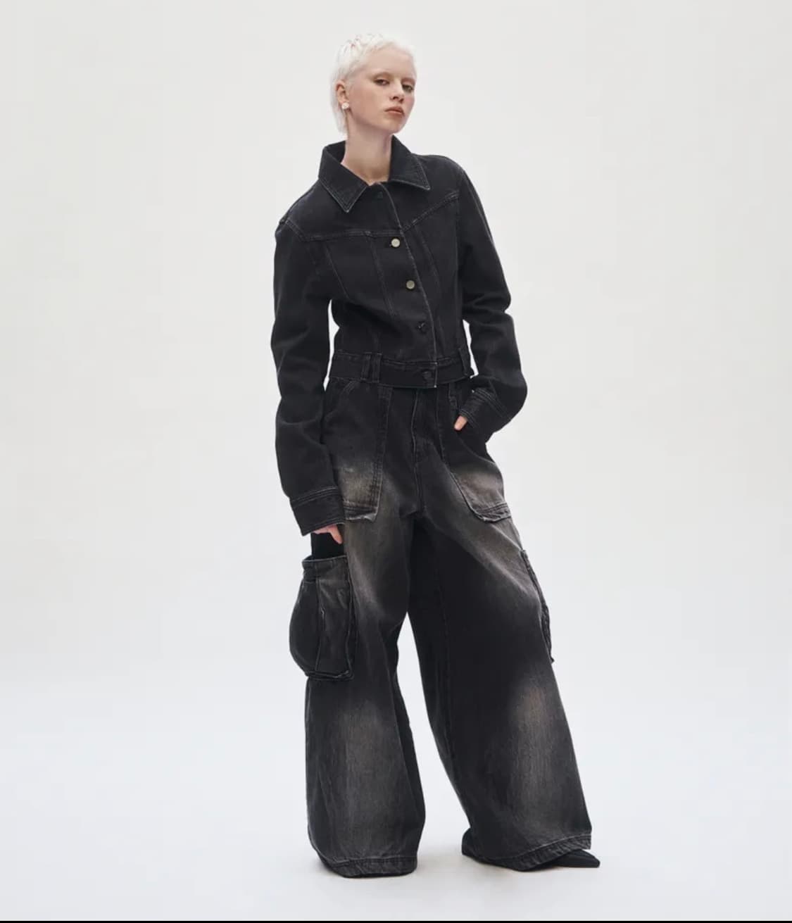 트리밍버드 데님 카고 바지 블랙 상품이미지3