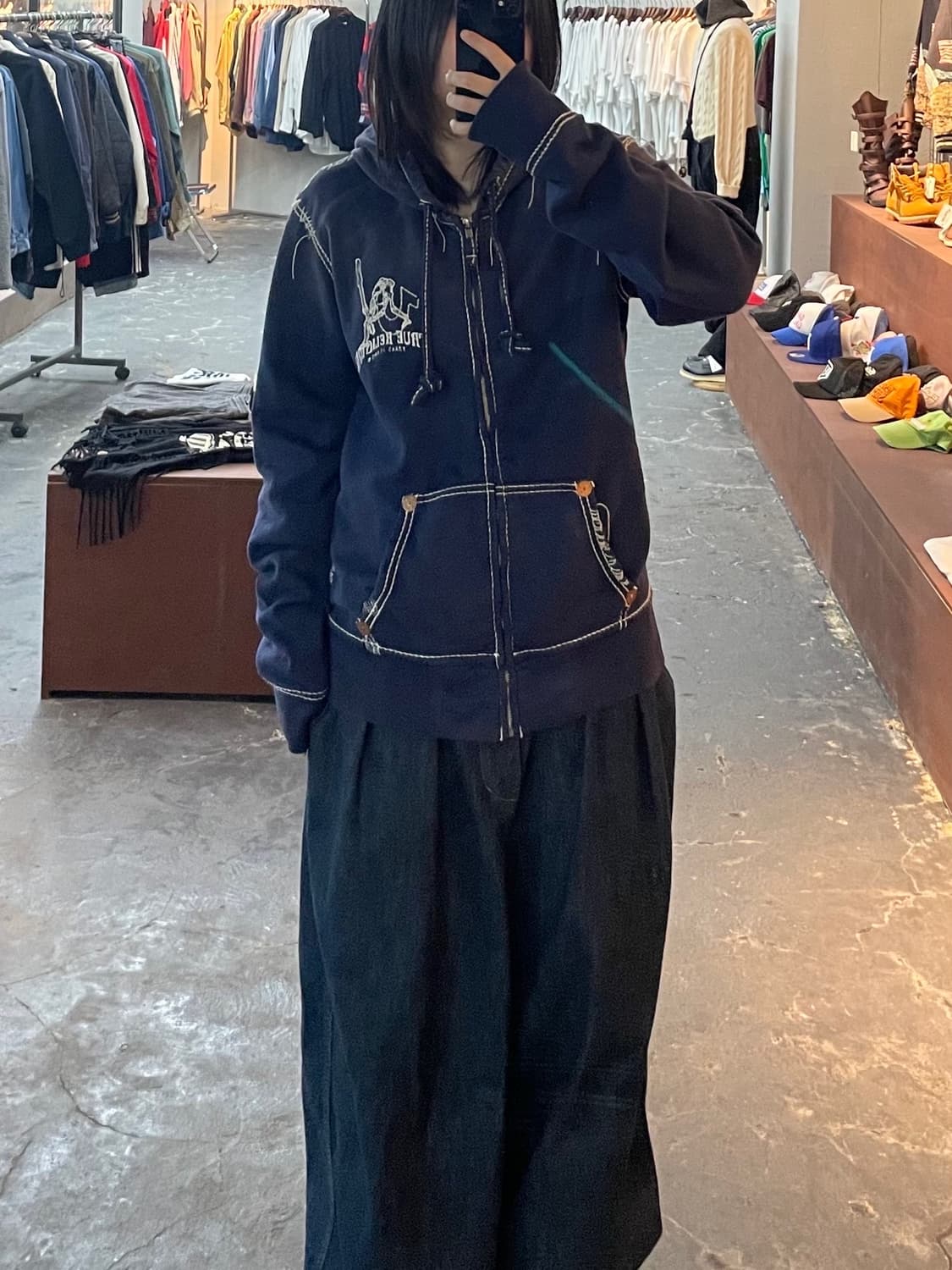 트루릴리전 스티치 네이비 후드집업 H1011 상품이미지1