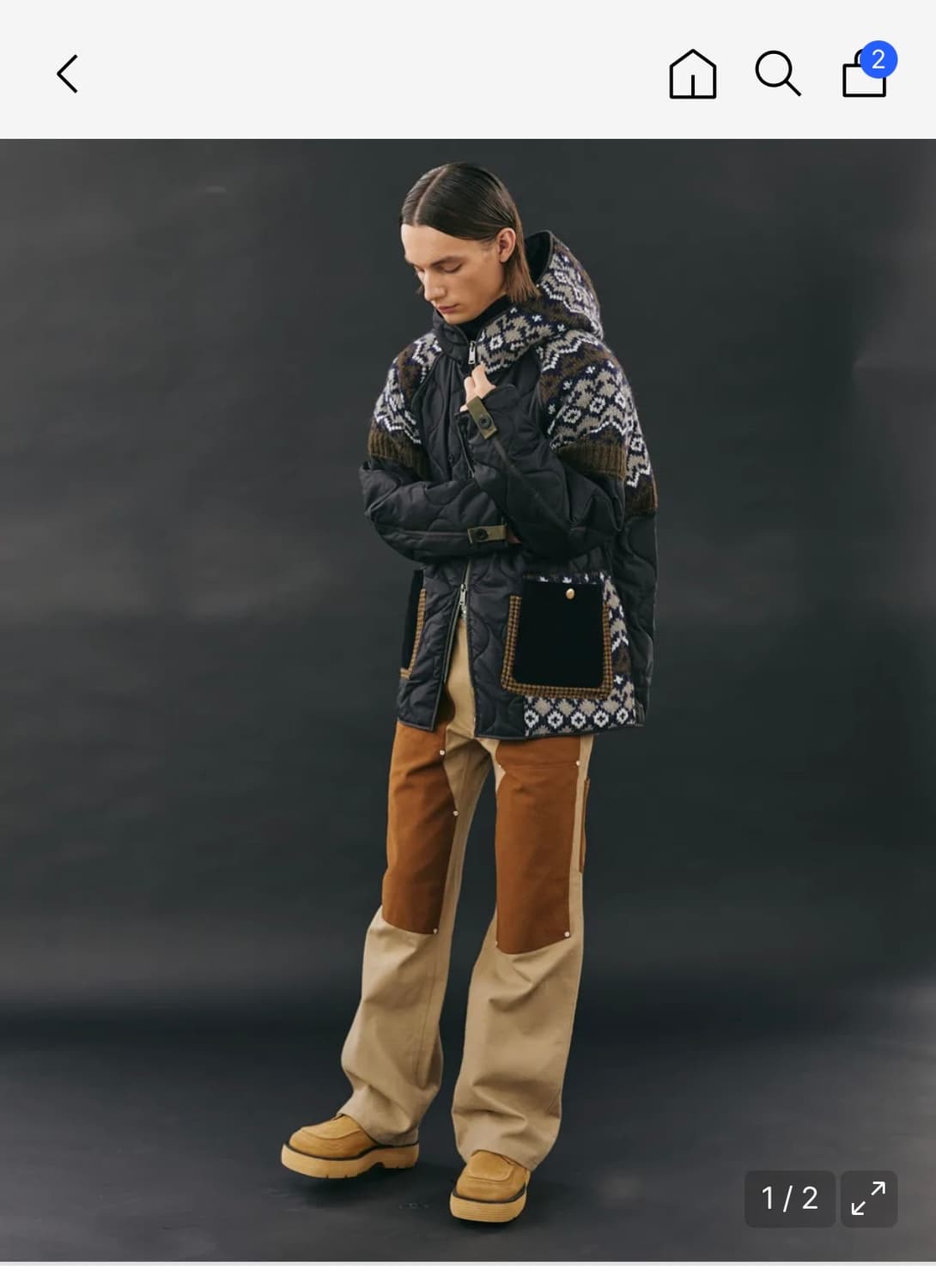 앤더슨벨 니트 패치 퀄티드 점퍼 블랙 S 상품이미지1